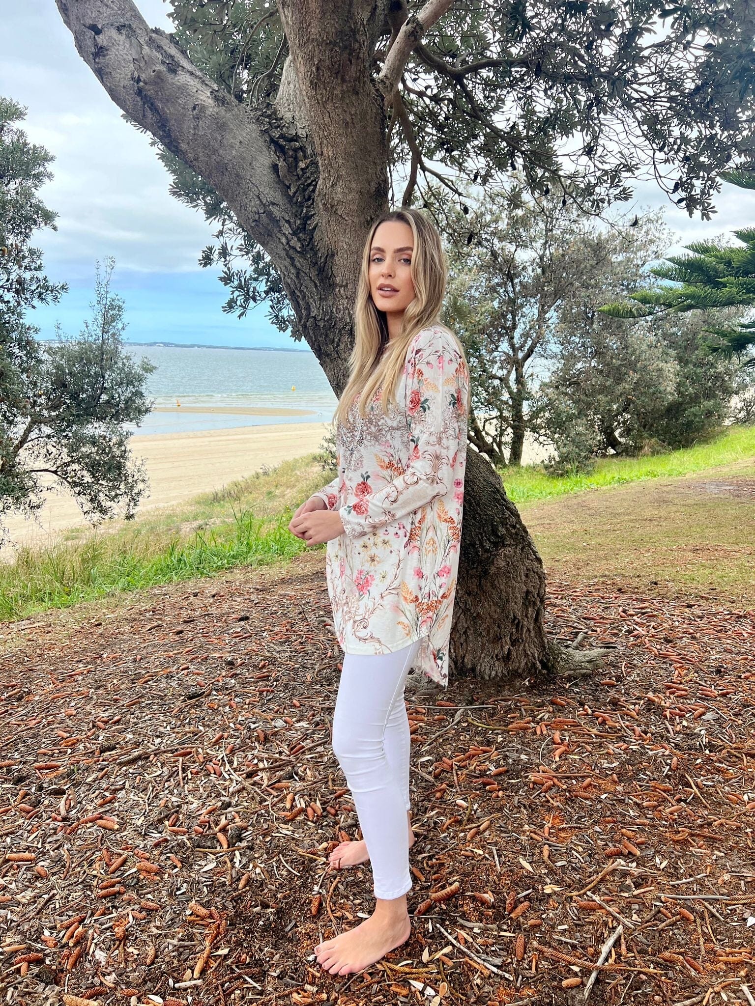 Belle White Beaded High Low Top