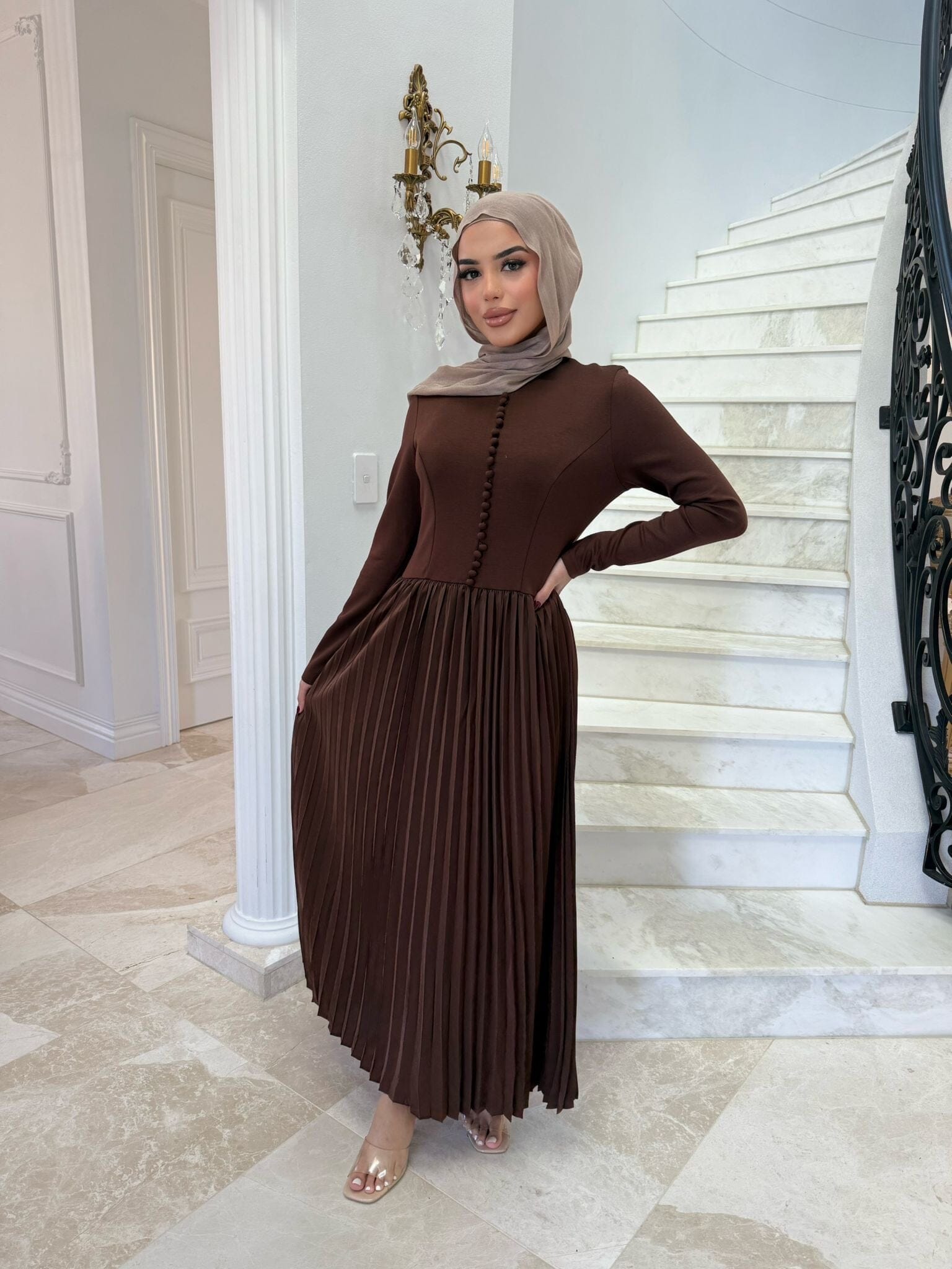 Pleated Button Dress