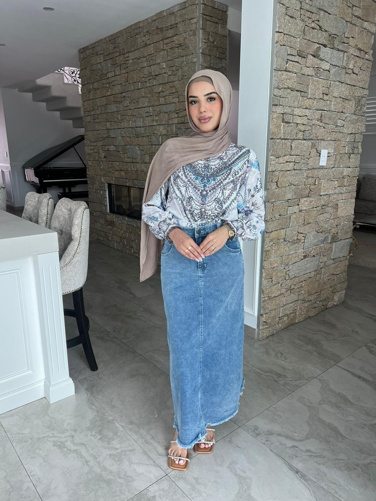 Frill Blue Denim Skirt