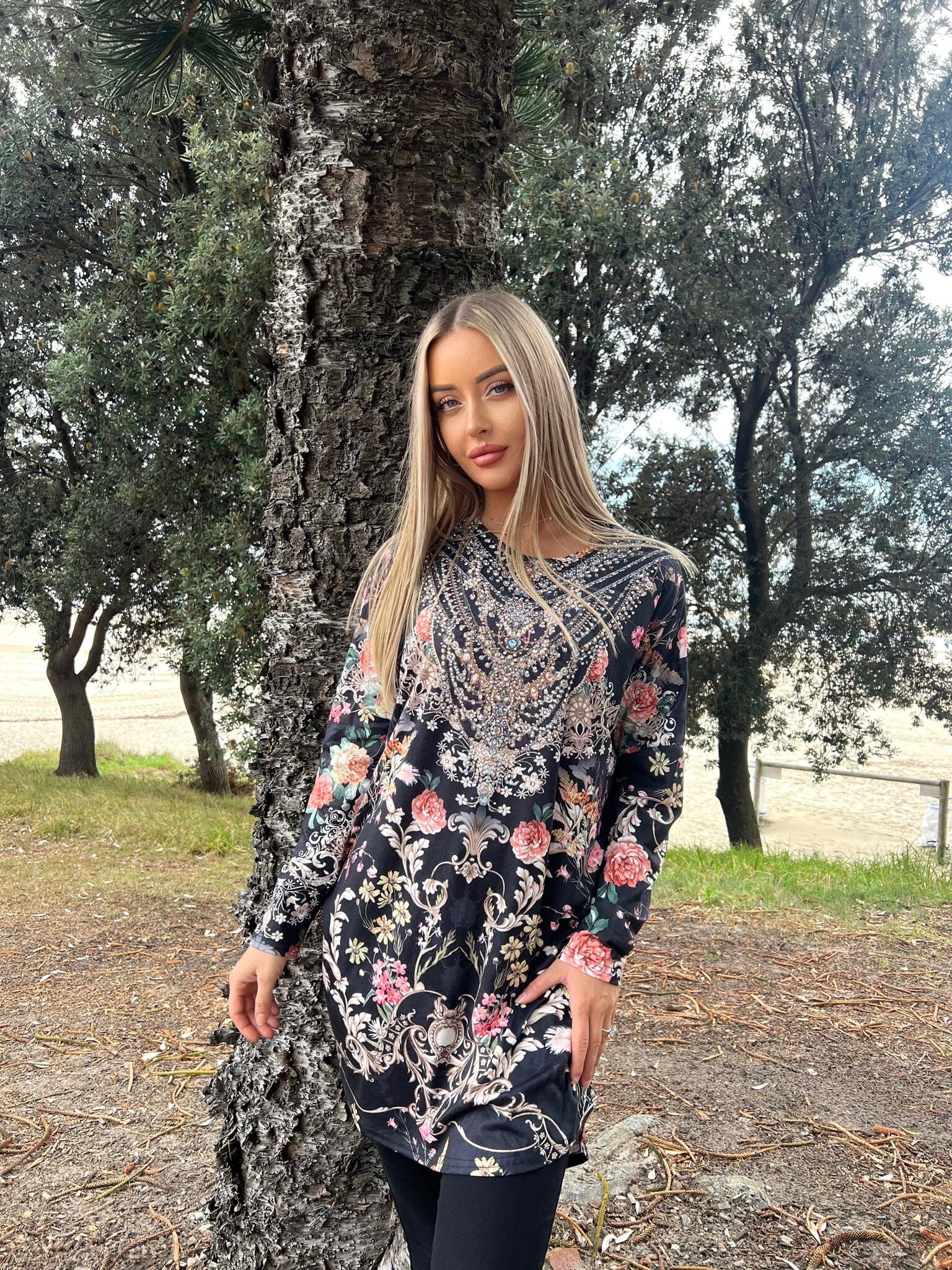 Belle Black Beaded High Low Top