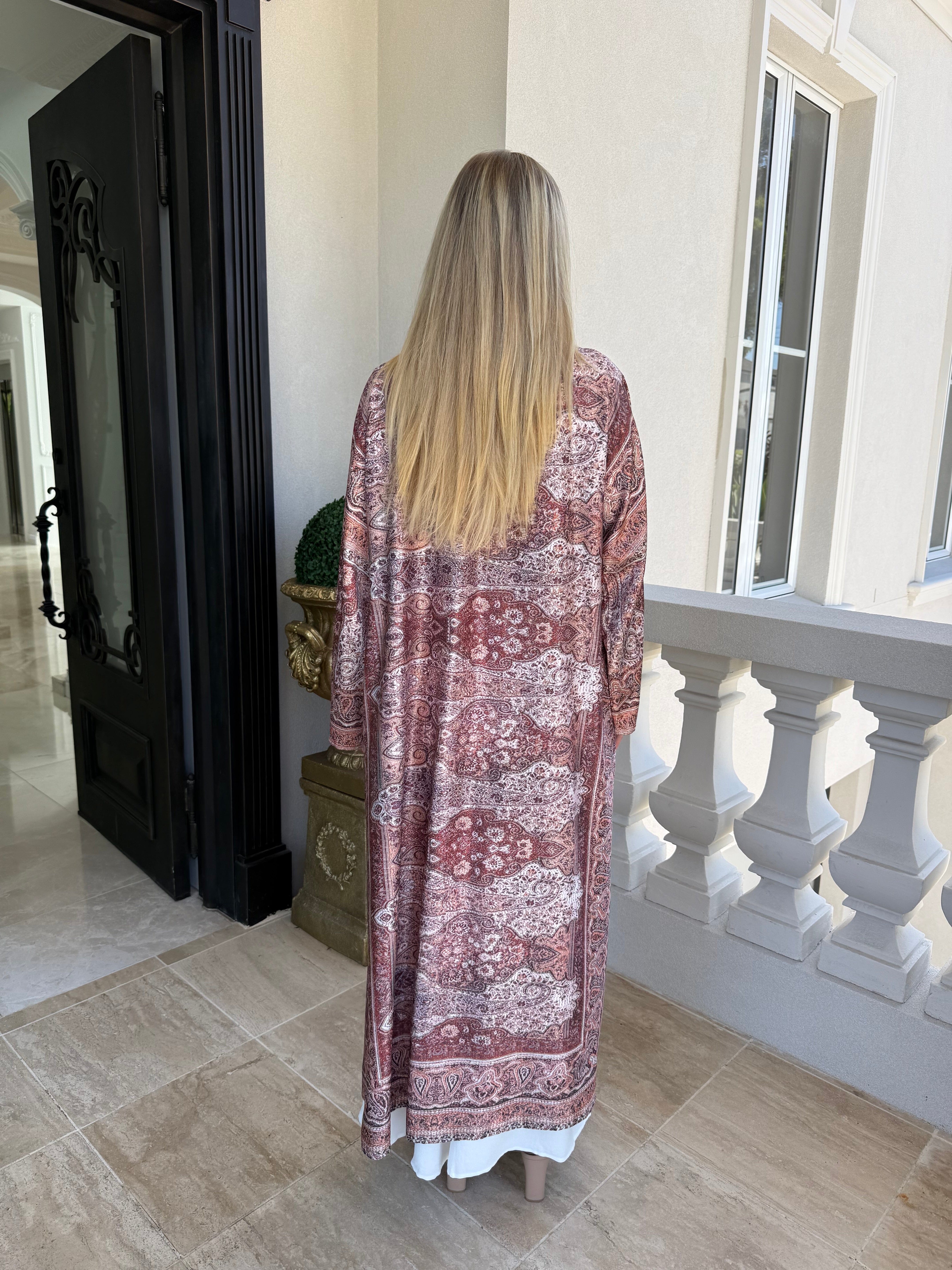 Pashmina Rust Satin Open Abaya