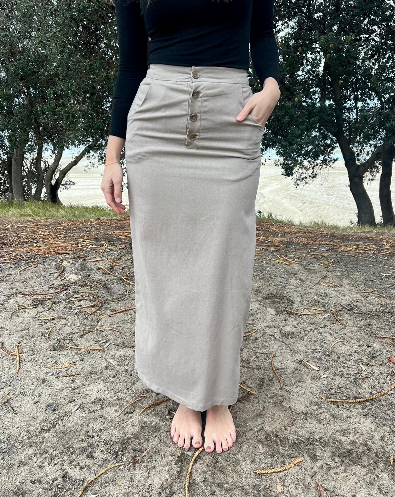 Linen Button Skirt