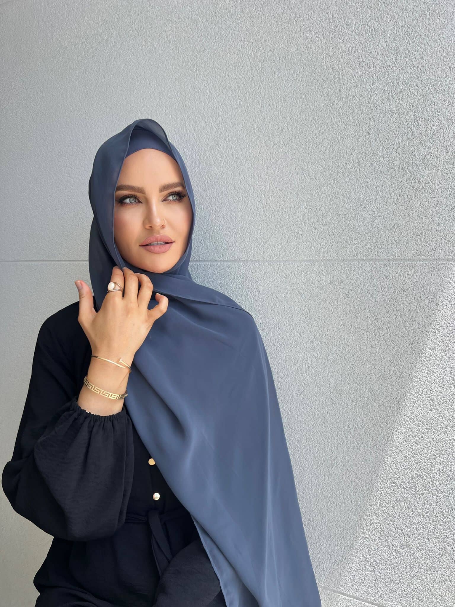 Grey Blue Chiffon Hijab Set