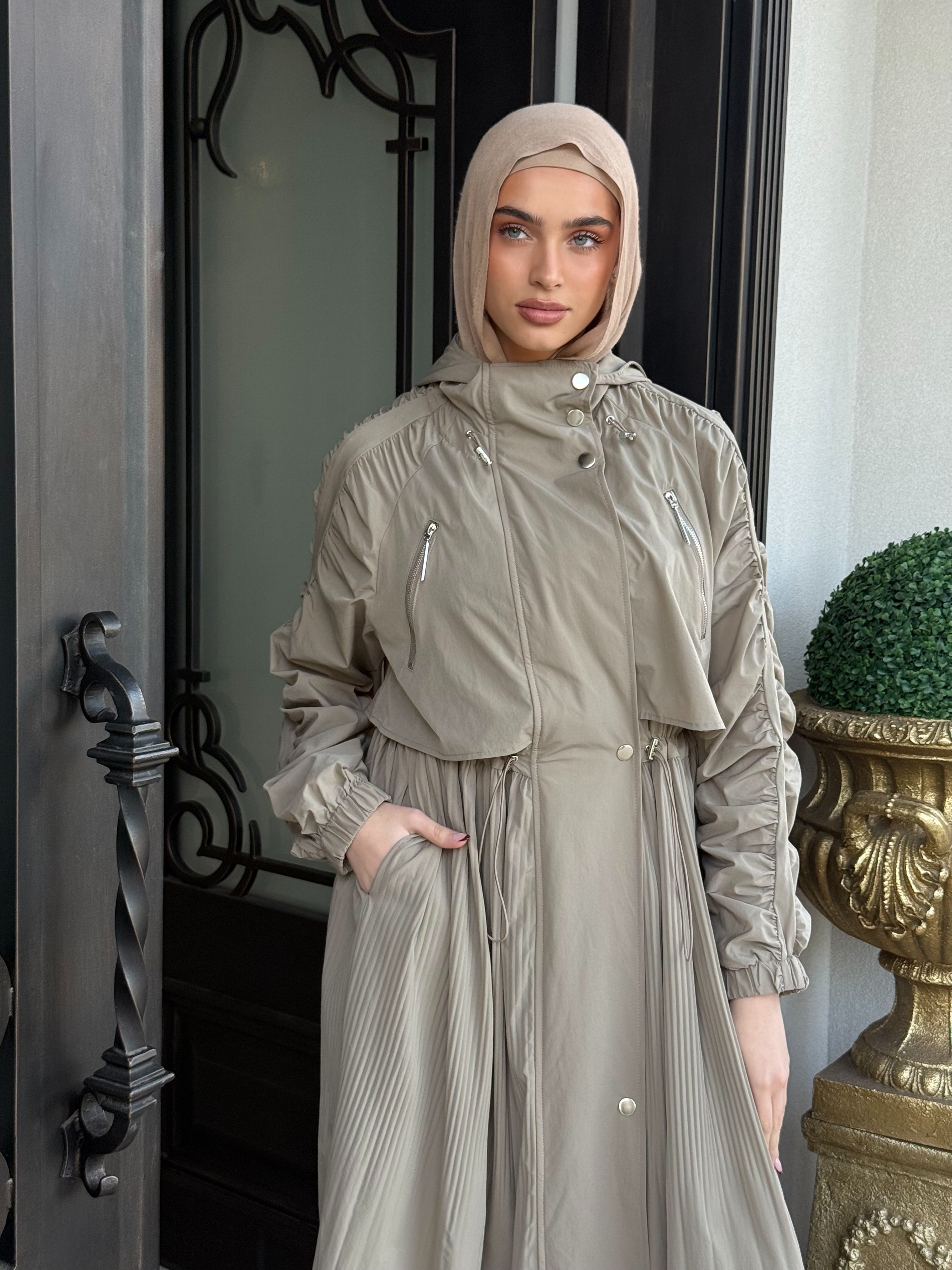 Pleated Draw-String Trench