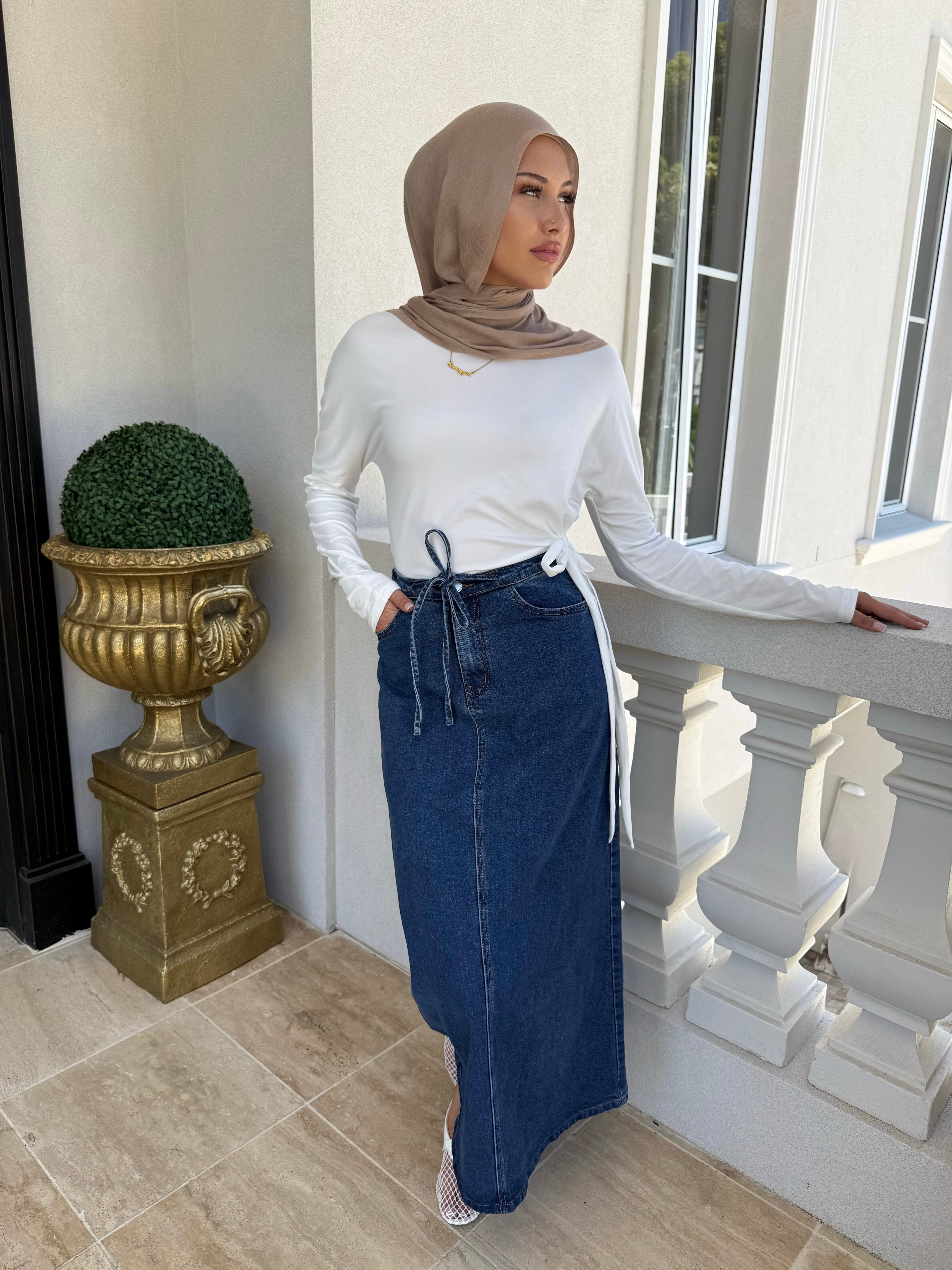 Dark Tie Denim Skirt