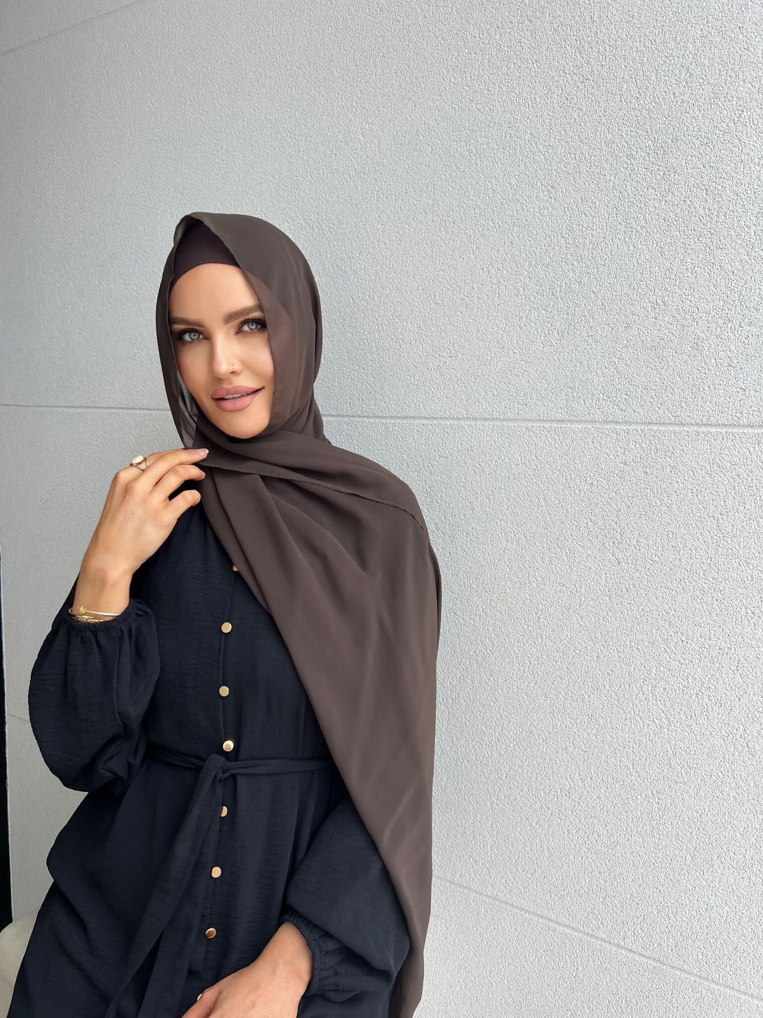 Khaki Brown Chiffon Hijab Set
