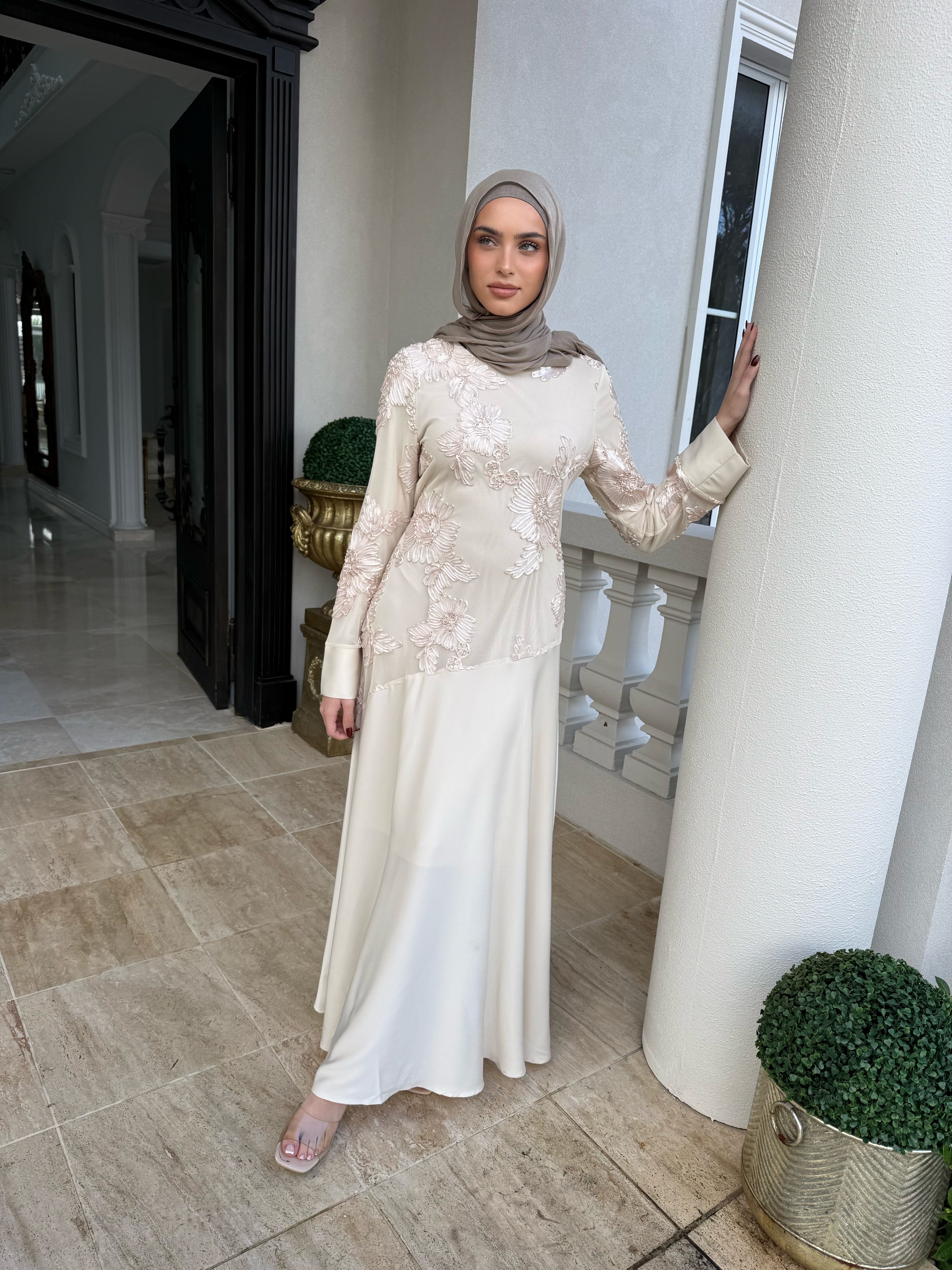 Embroidery X Satin Dress