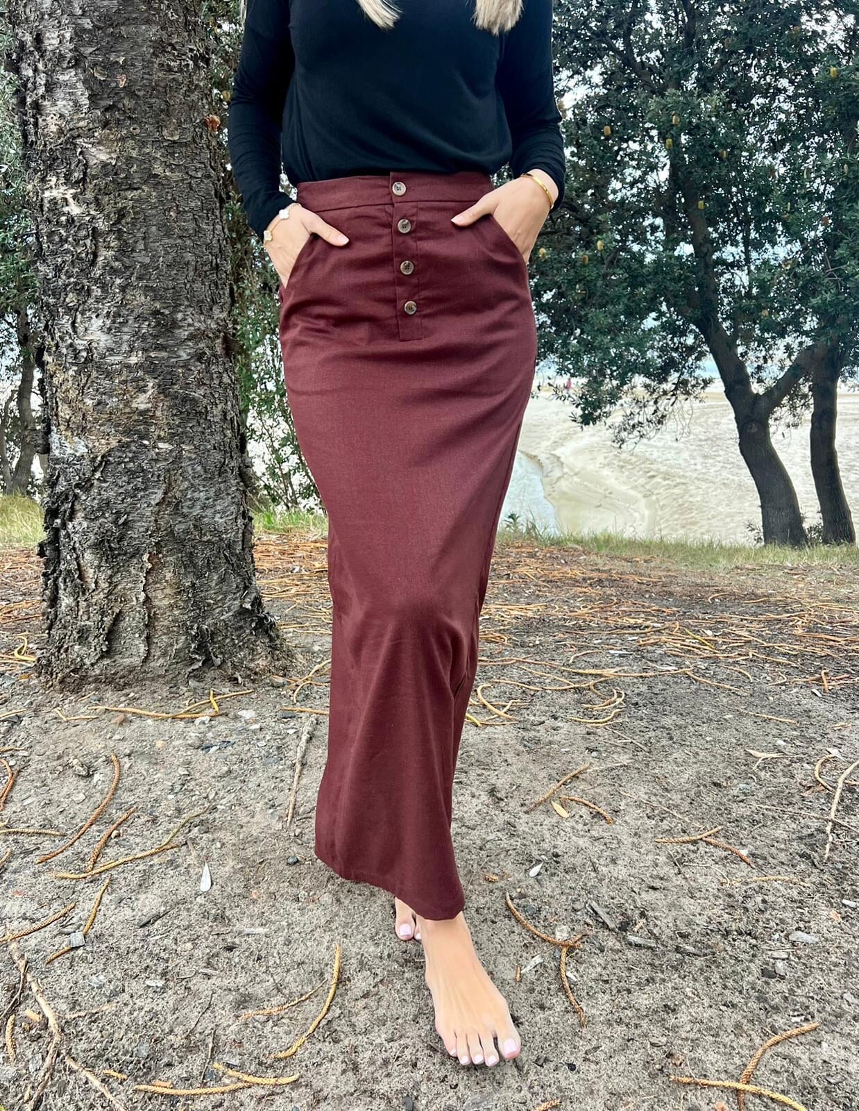 Linen Button Skirt