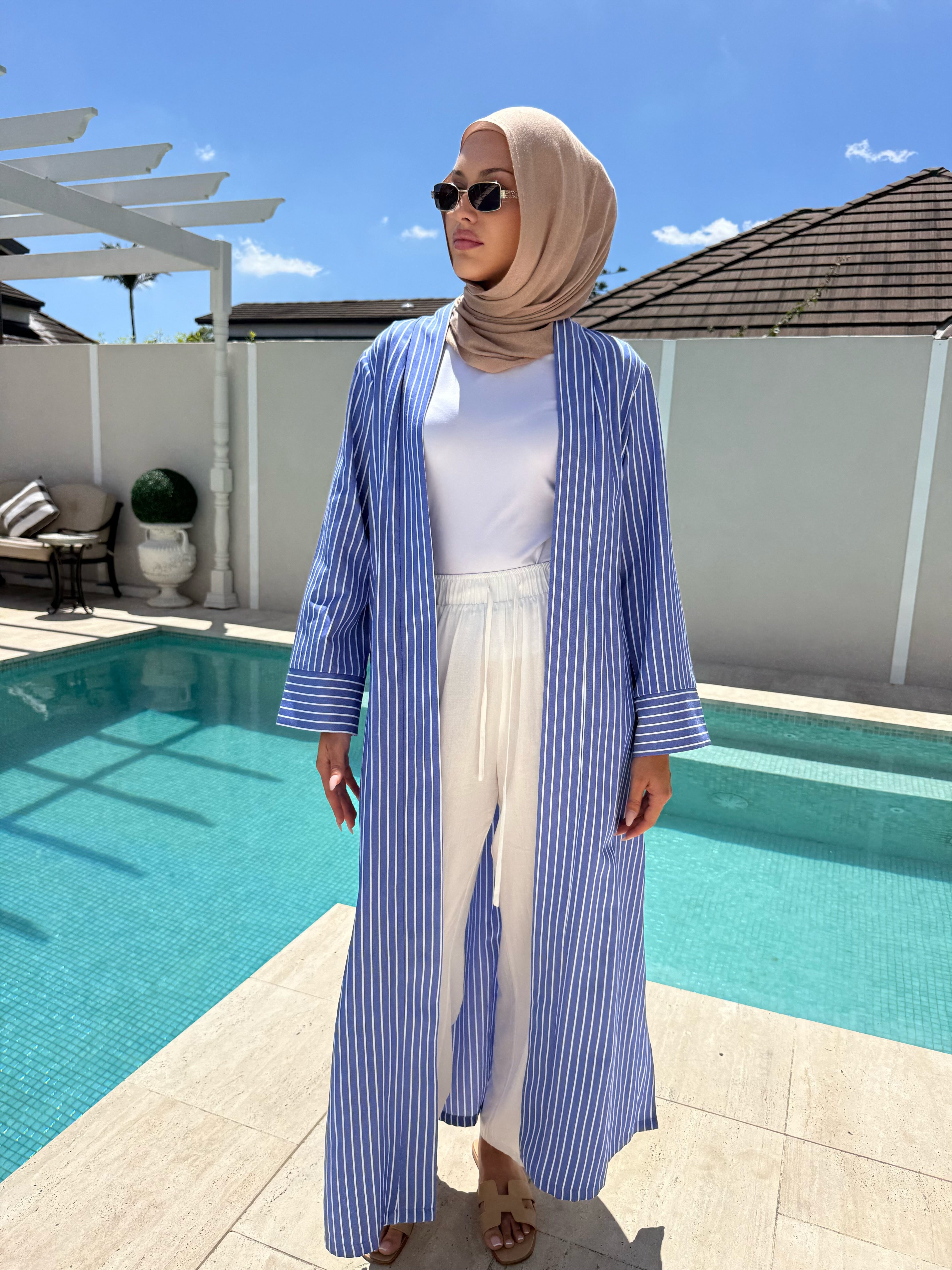 Linen Stripe Open Abaya