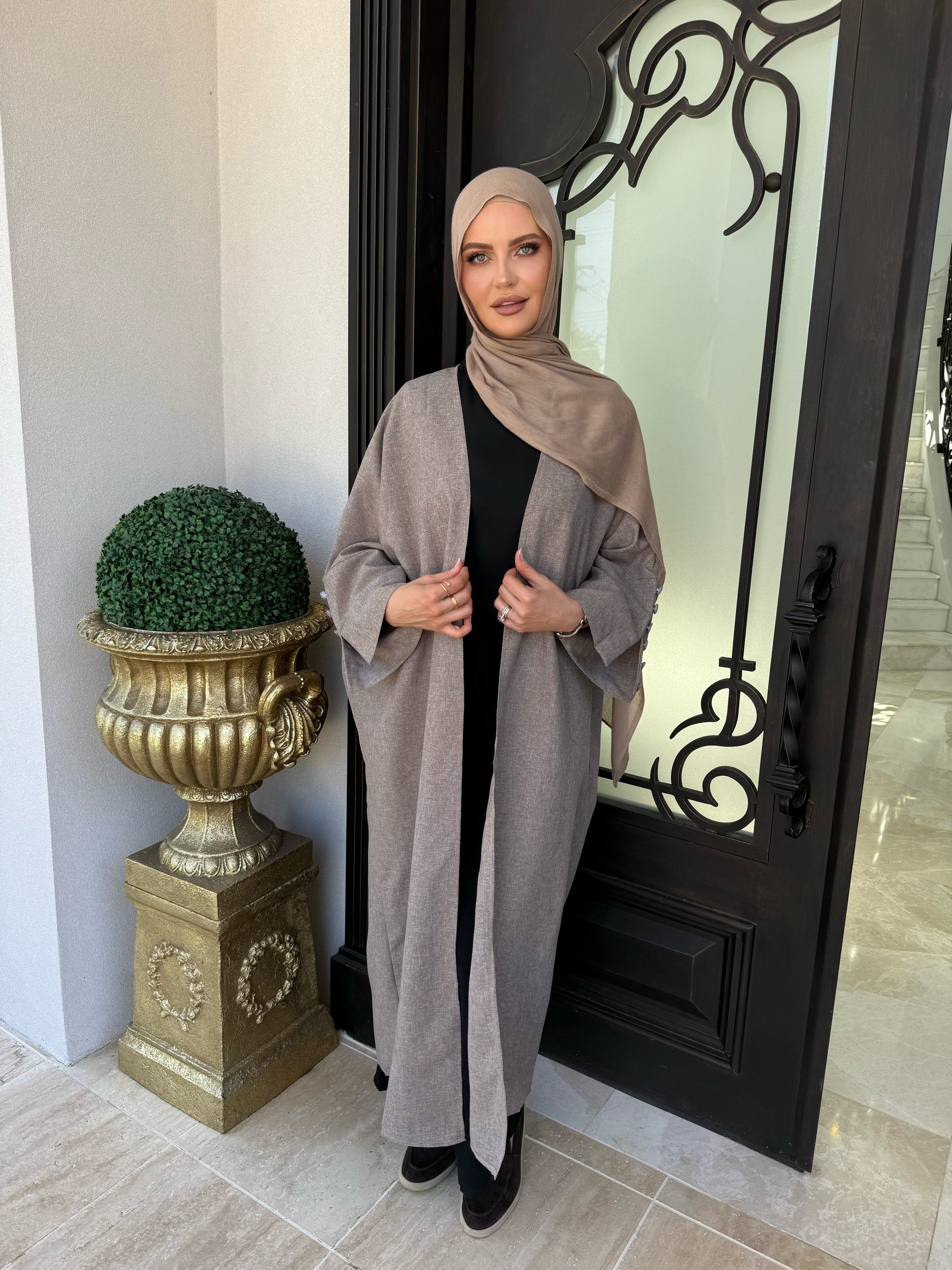 Button Linen Abaya