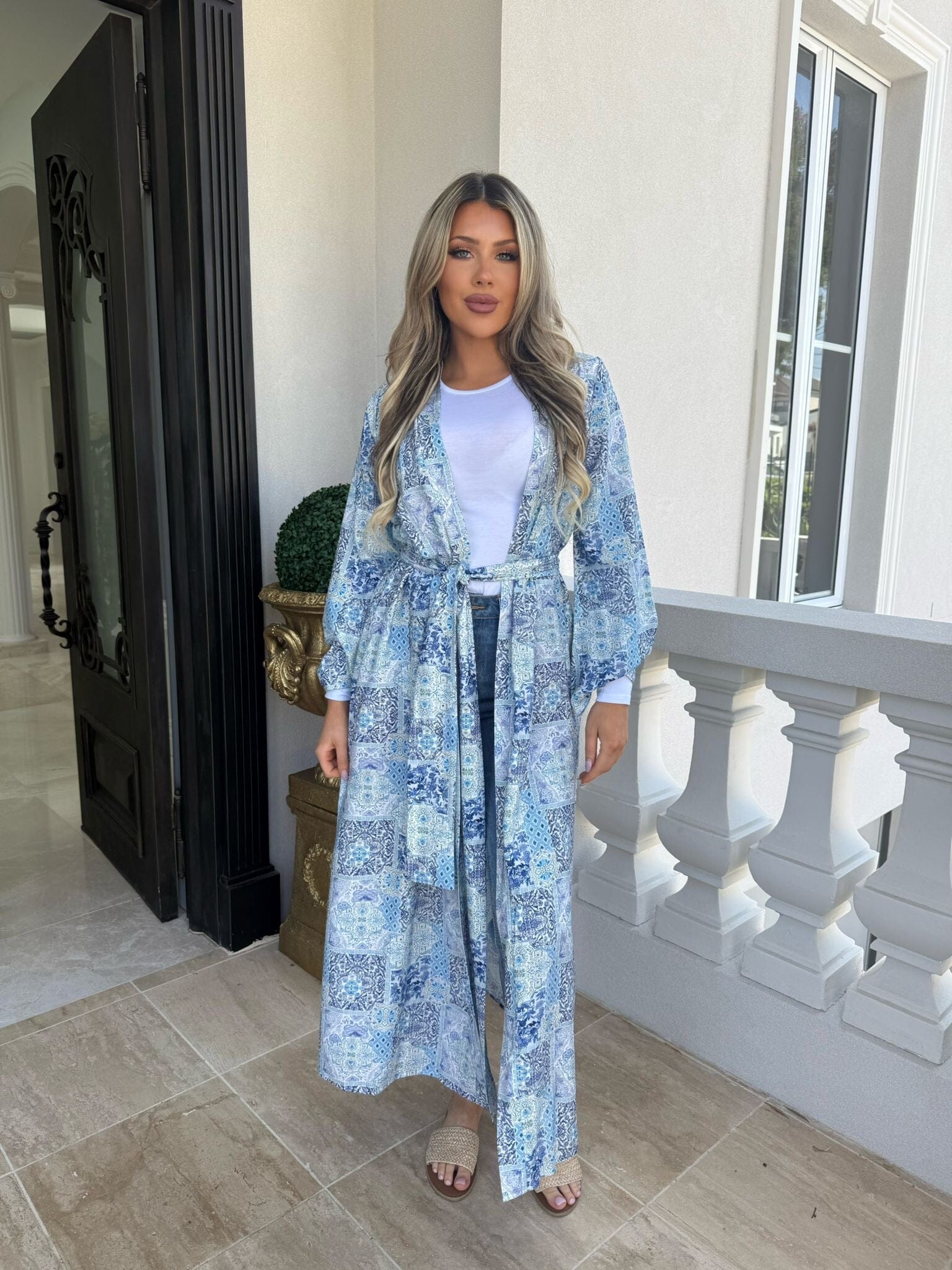 Block Blue Open Abaya