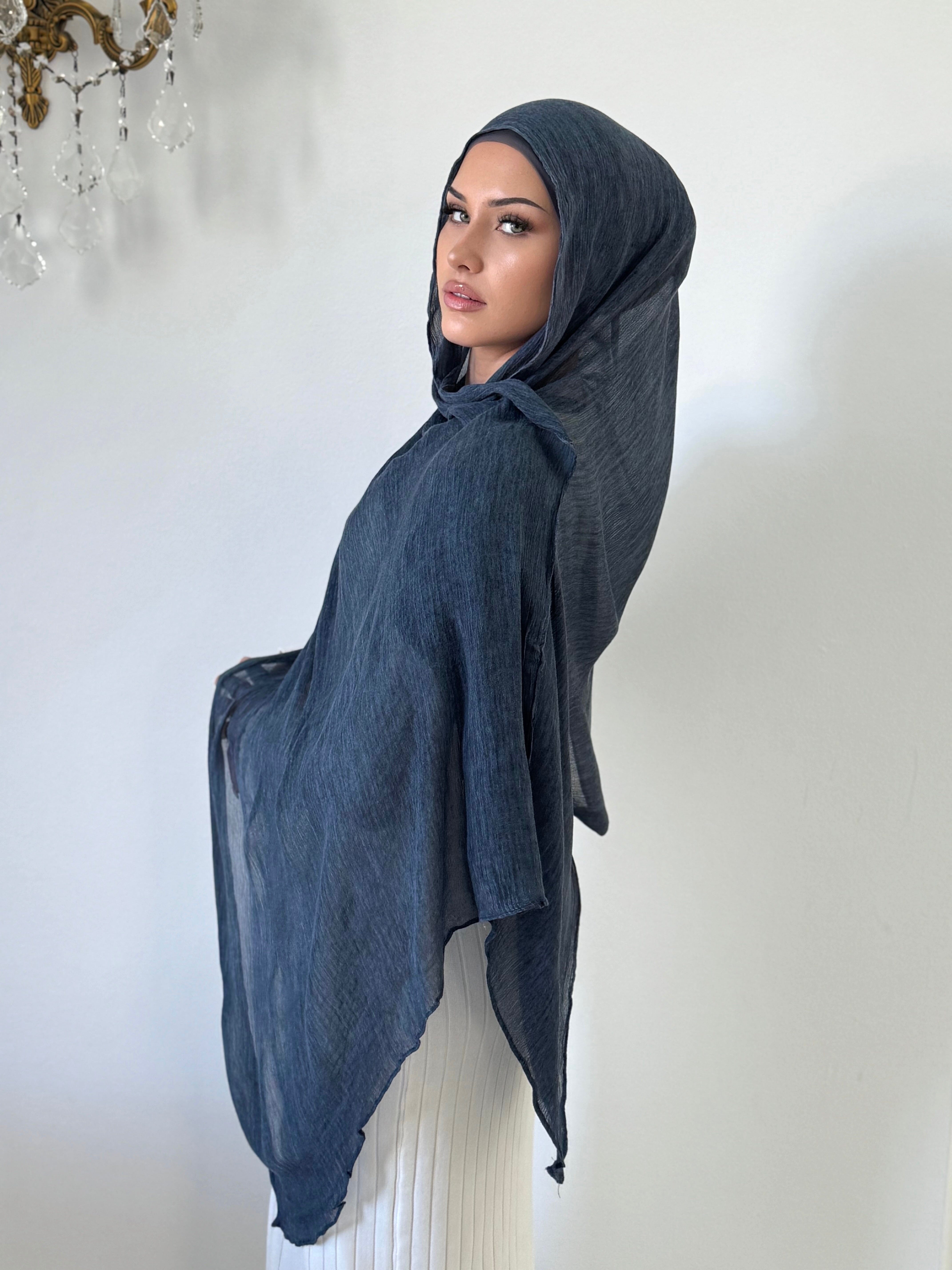 Blue Pleated Shawl