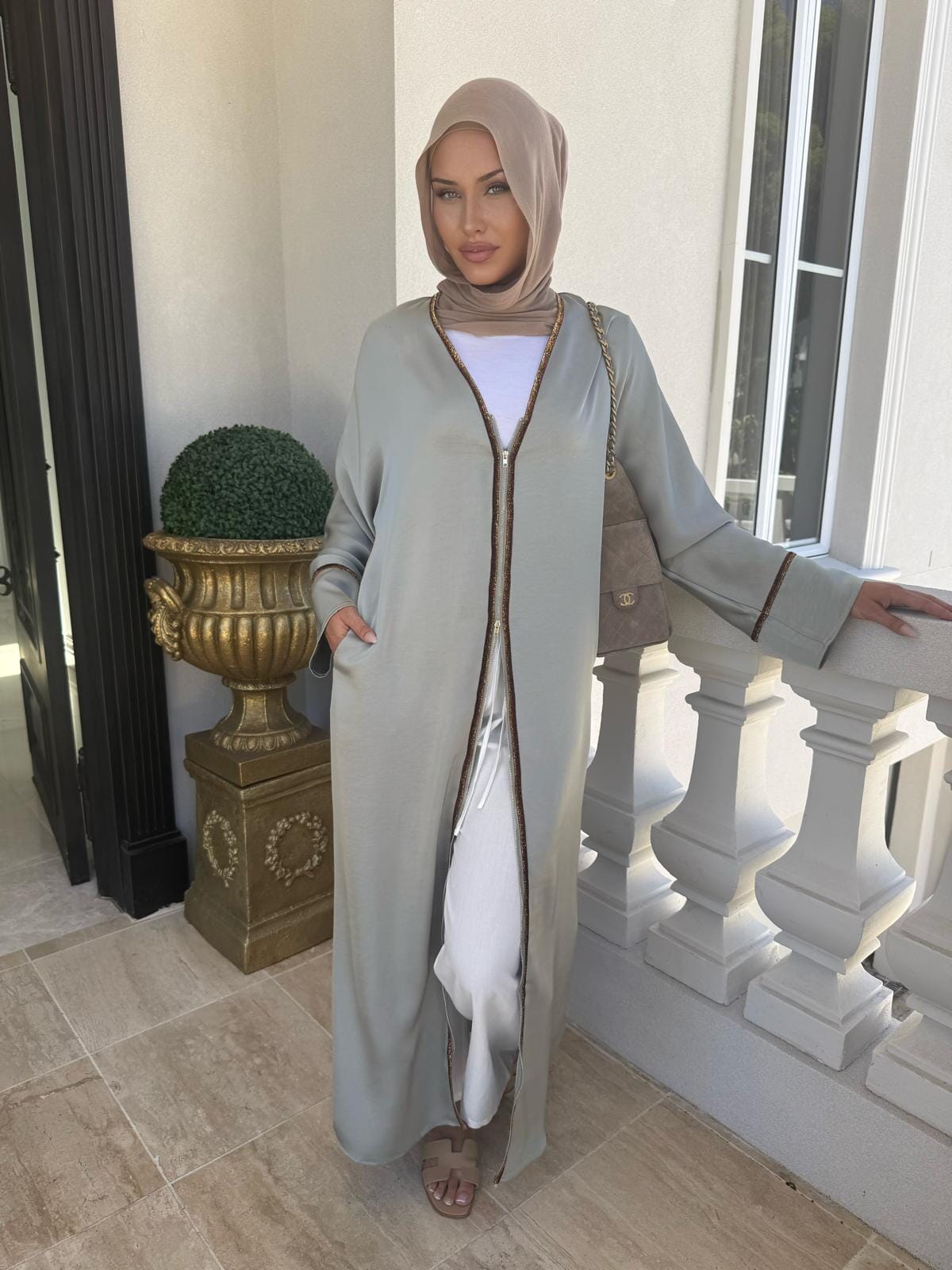 Satin Trimmed Abaya