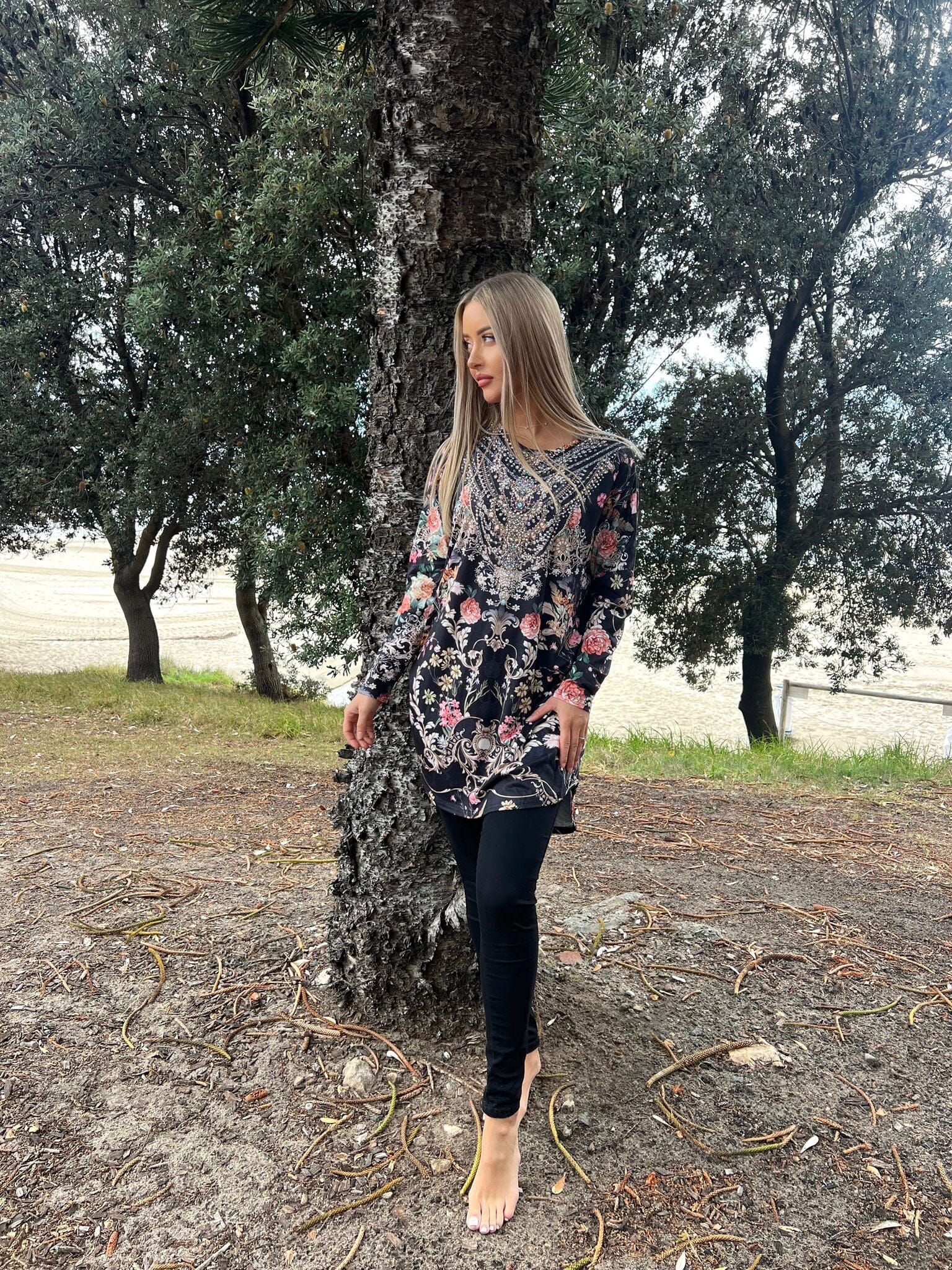 Belle Black Beaded High Low Top