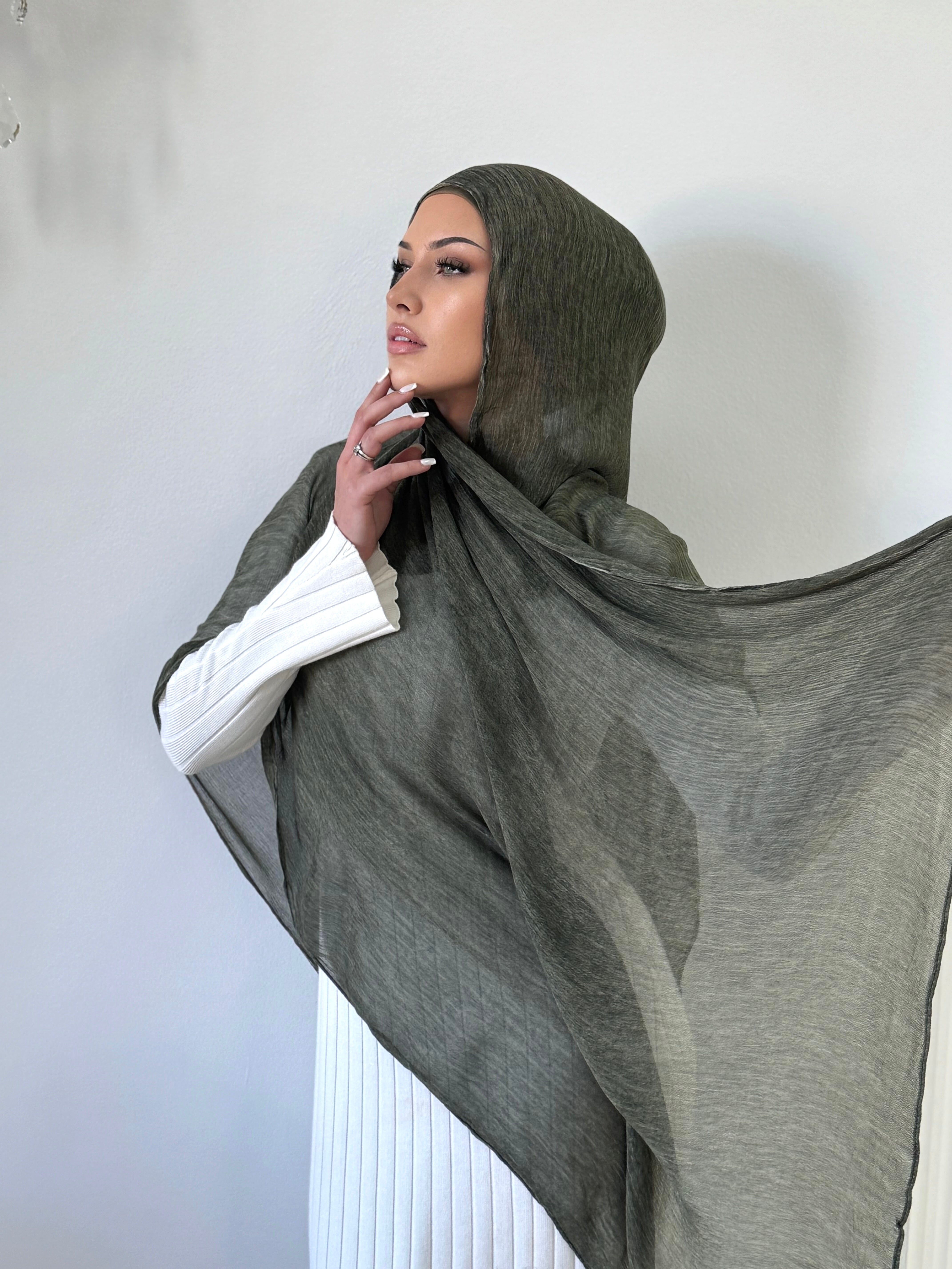 Khaki Pleated Scarf