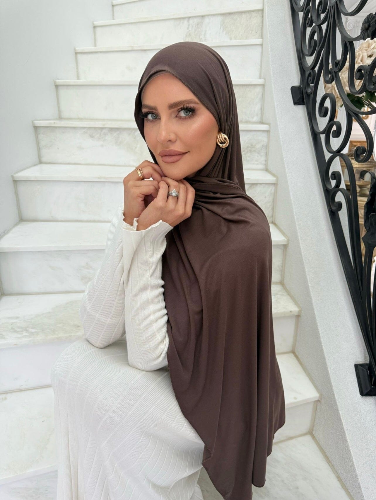 Chocolate brown jersey hijab