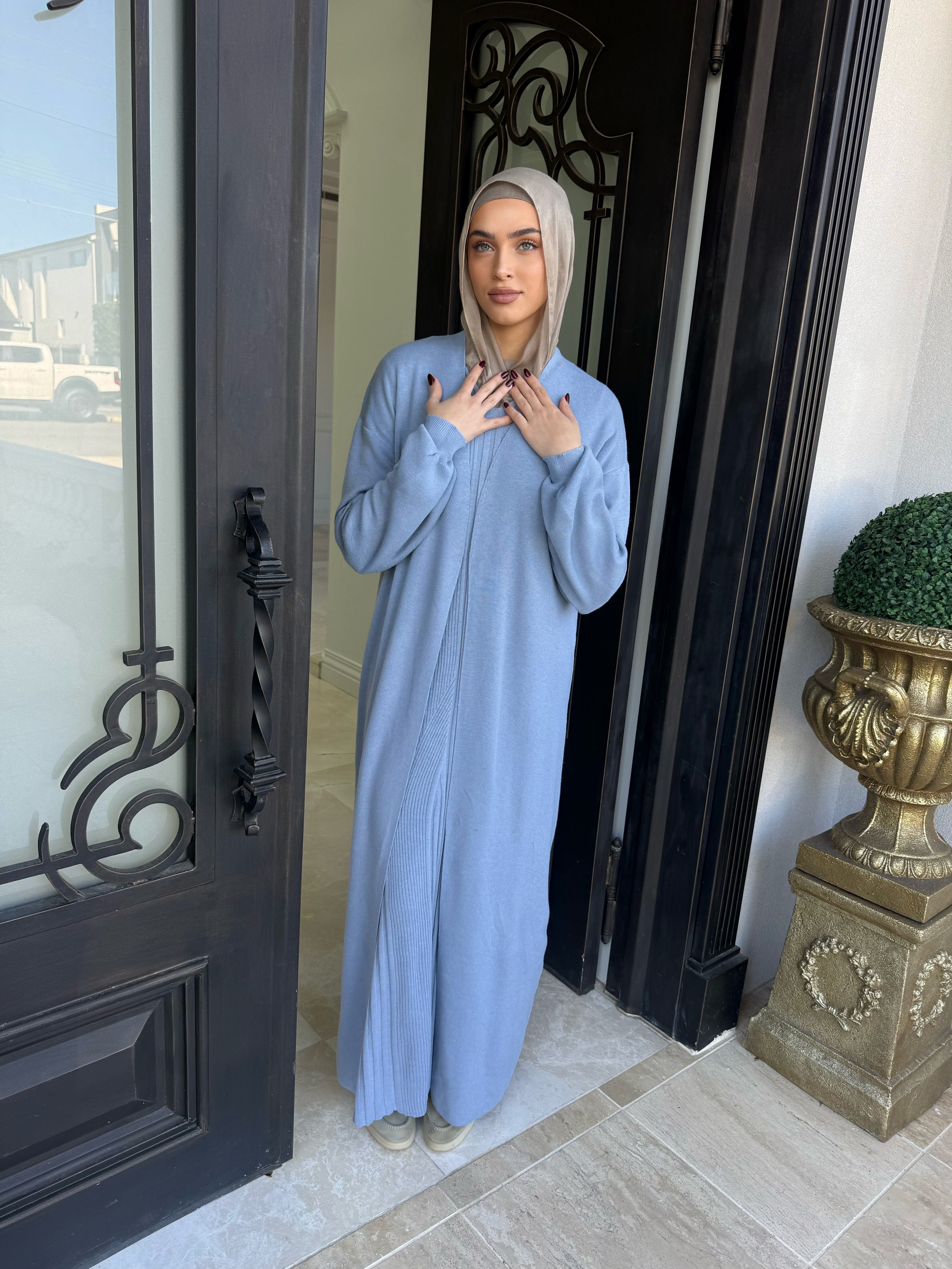 Ribbed Knit Abaya Set