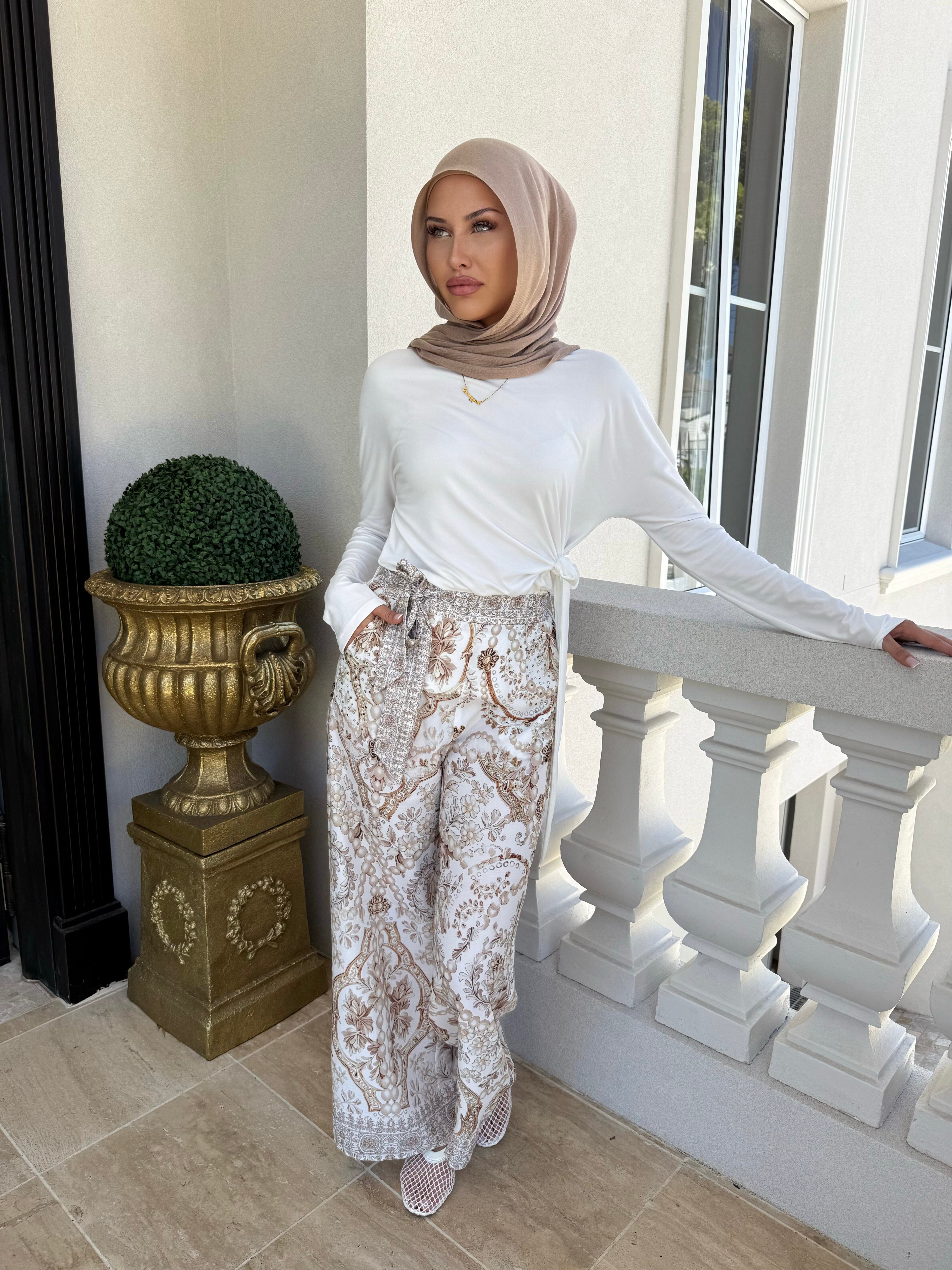 White Delta Beaded Pants