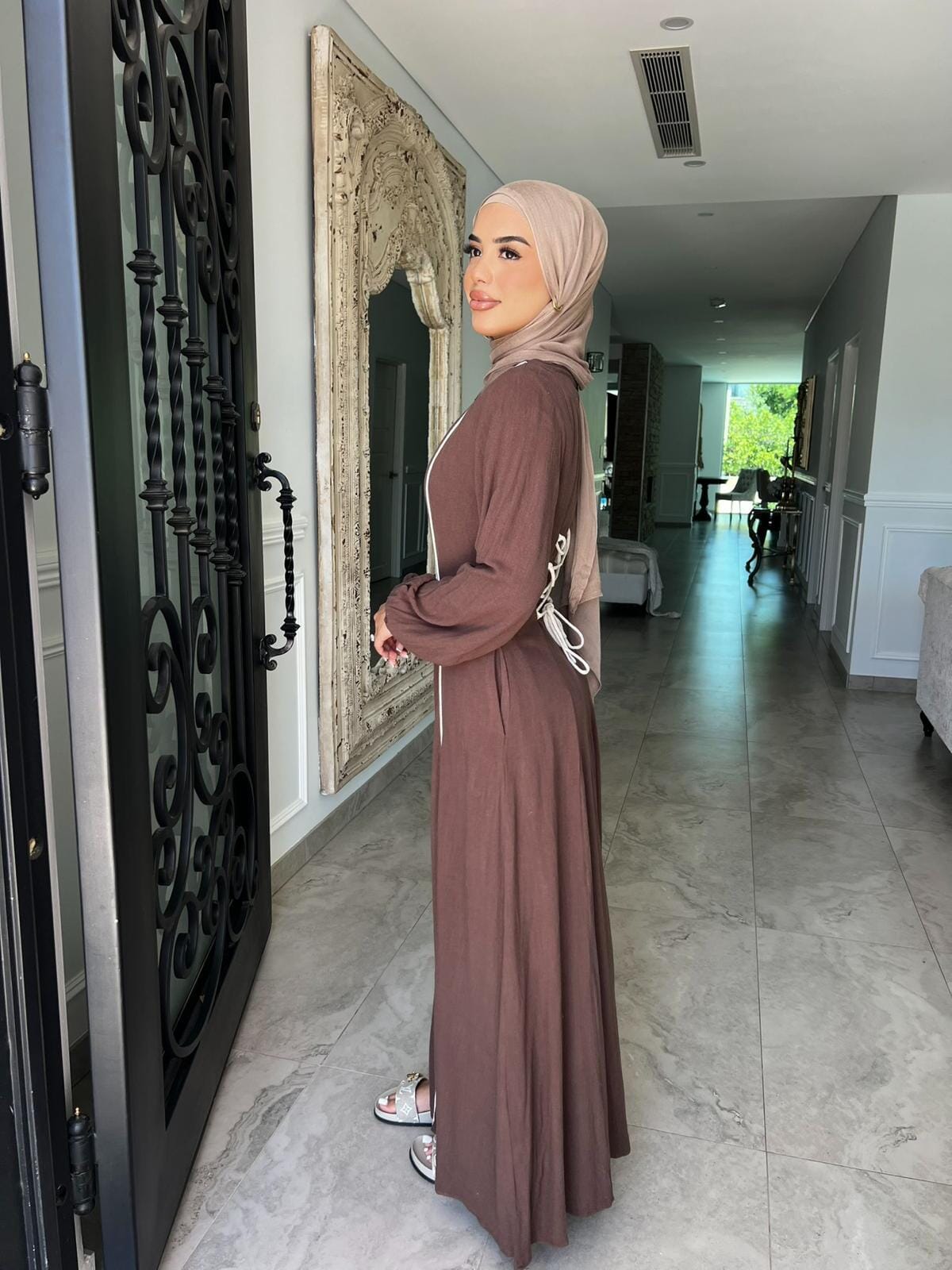 Pipping Linen Tie Dress