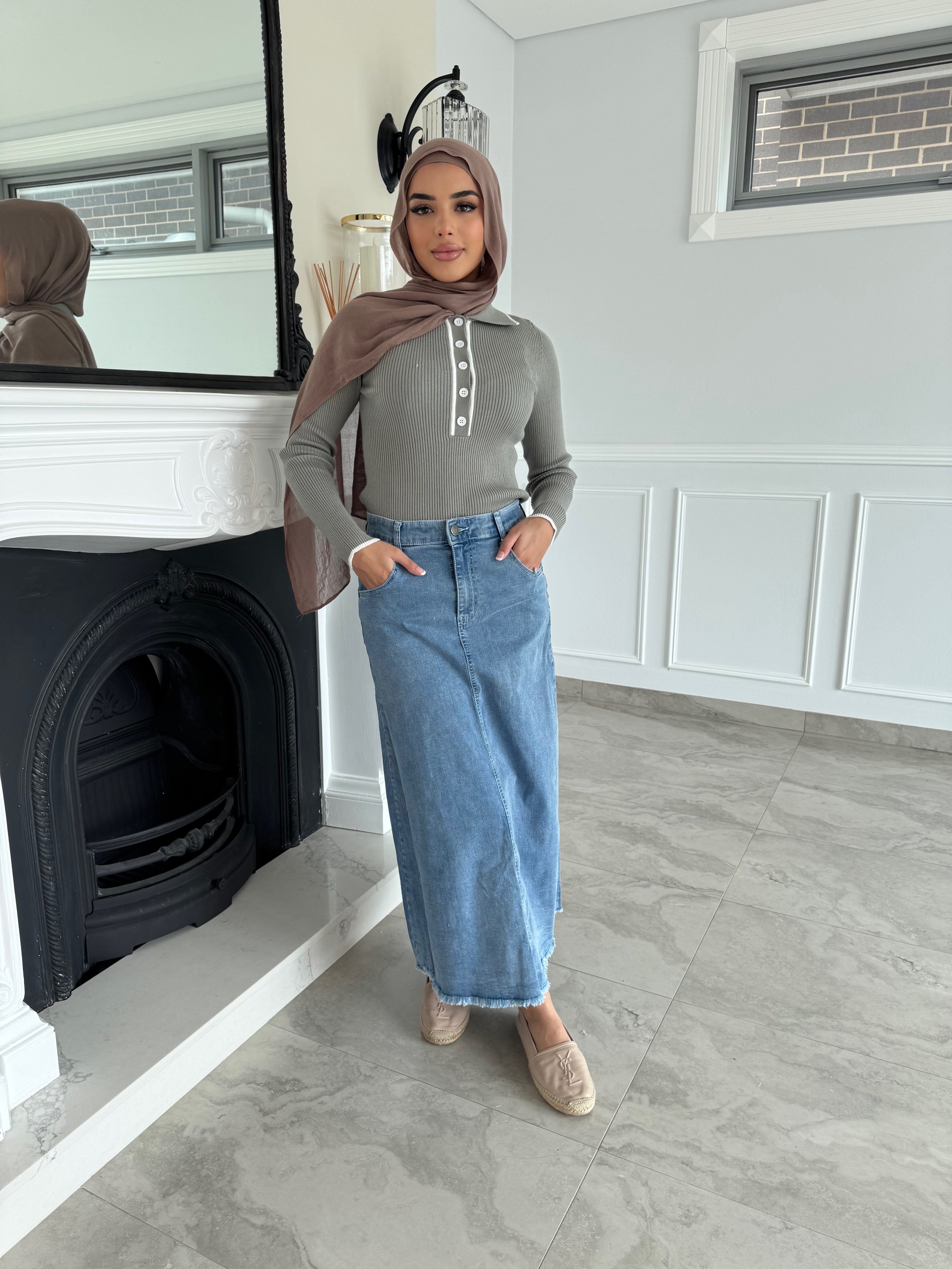 Frill Blue Denim Skirt