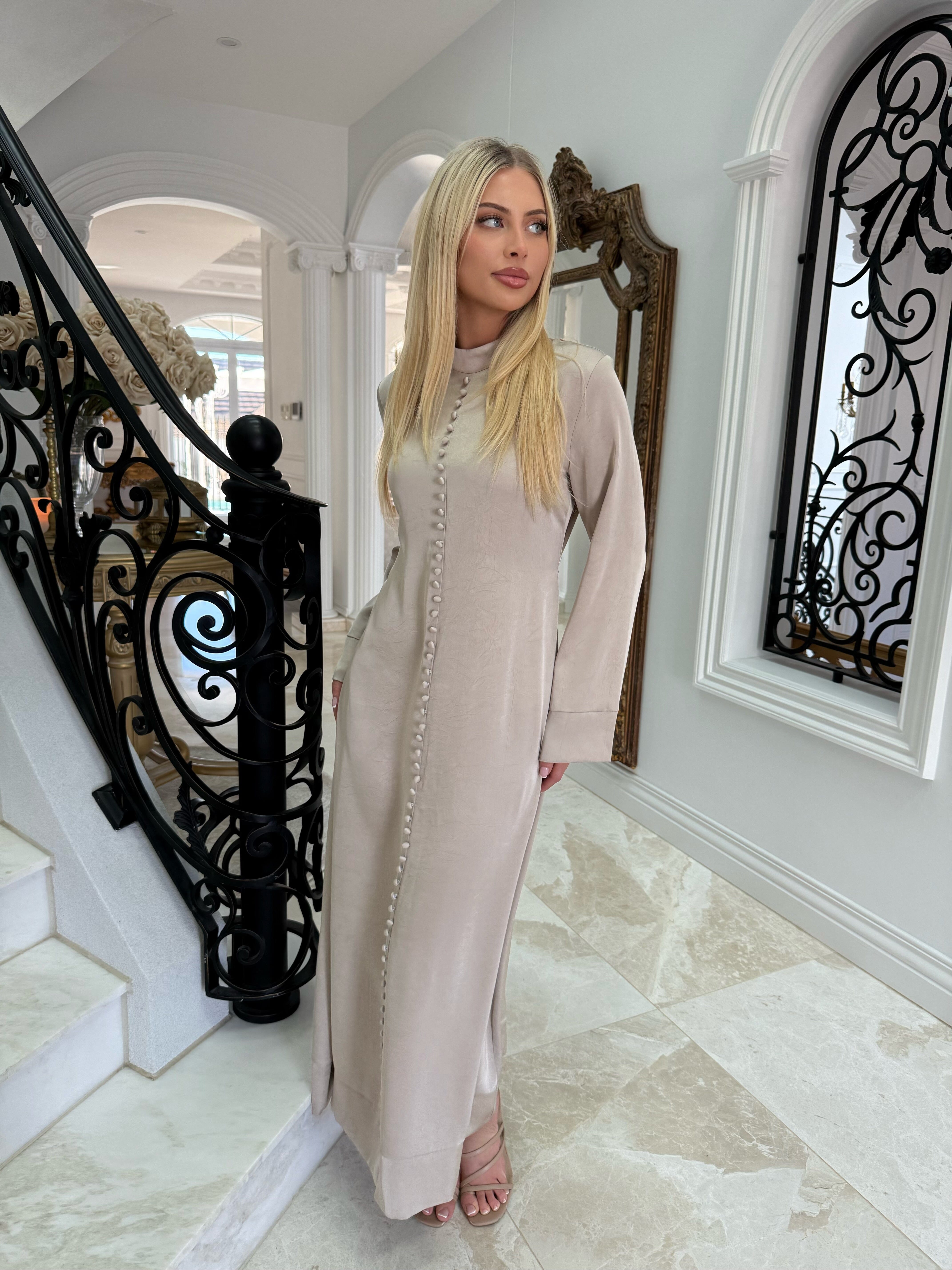 Textured Satin Button Dress