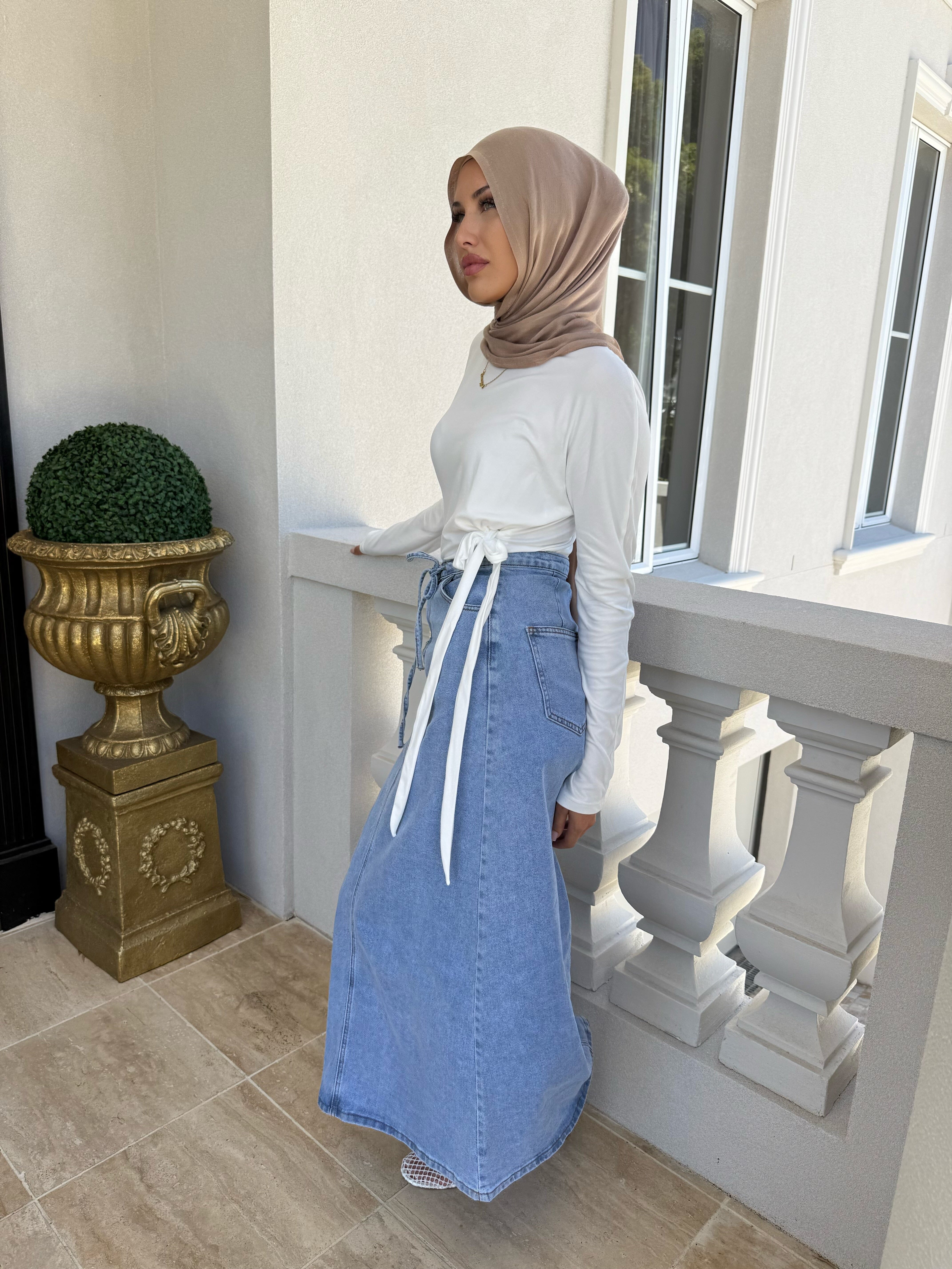 Tie Denim Skirt