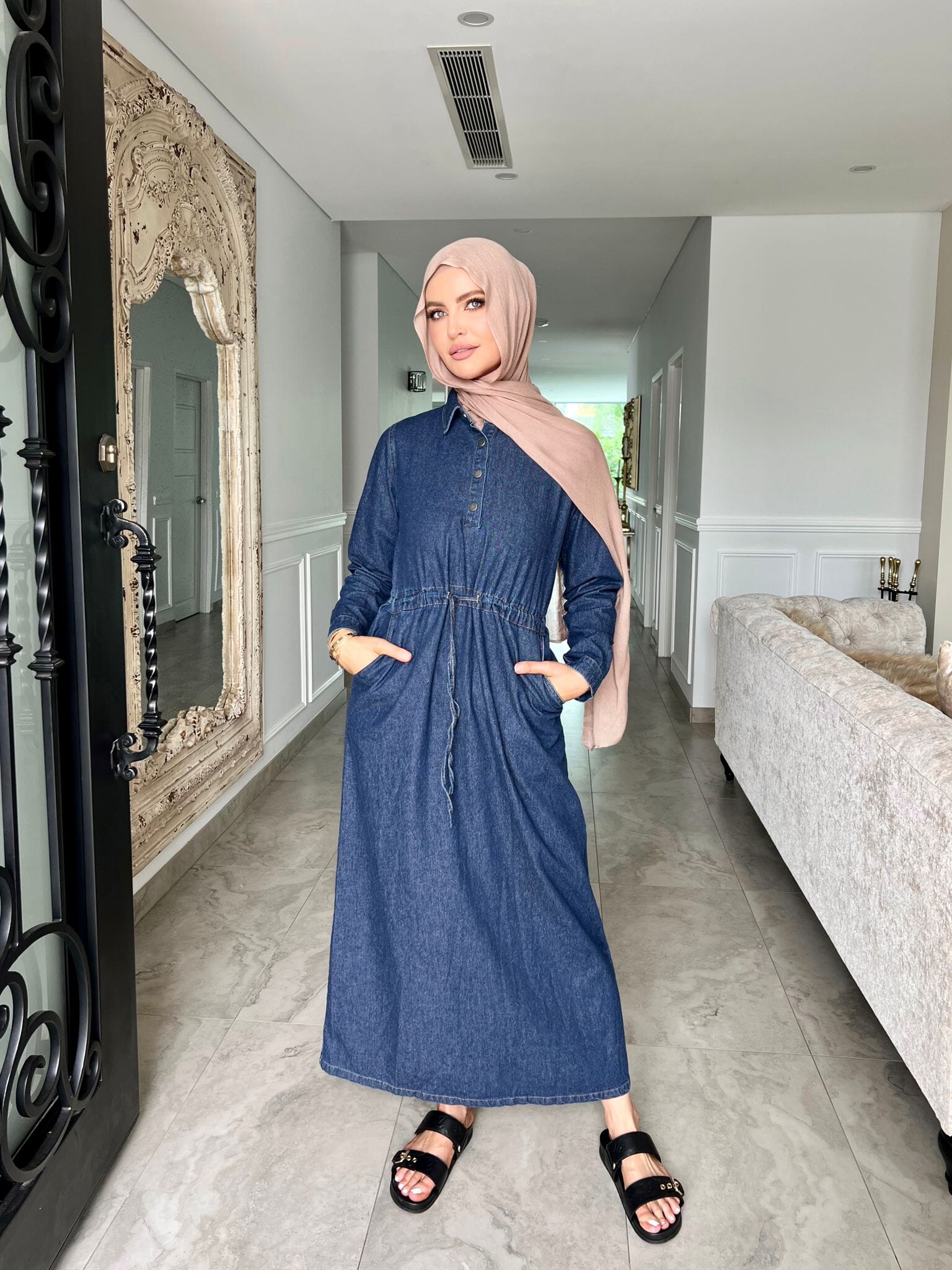 Draw String Denim Dress
