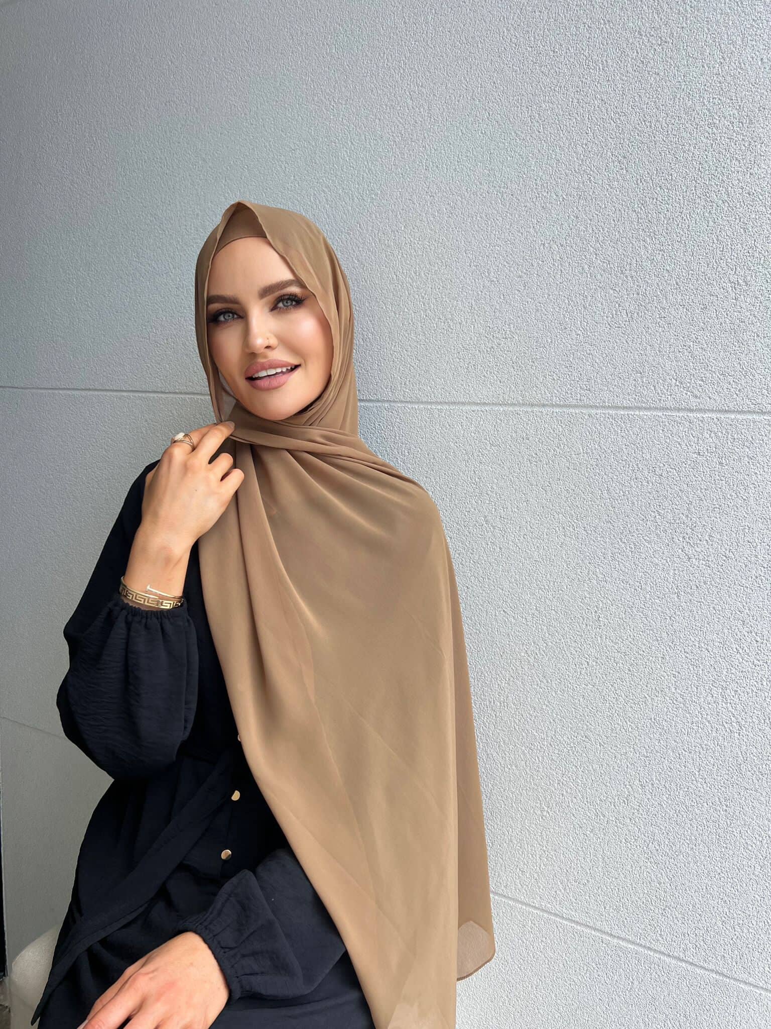 Tan Chiffon Hijab Set