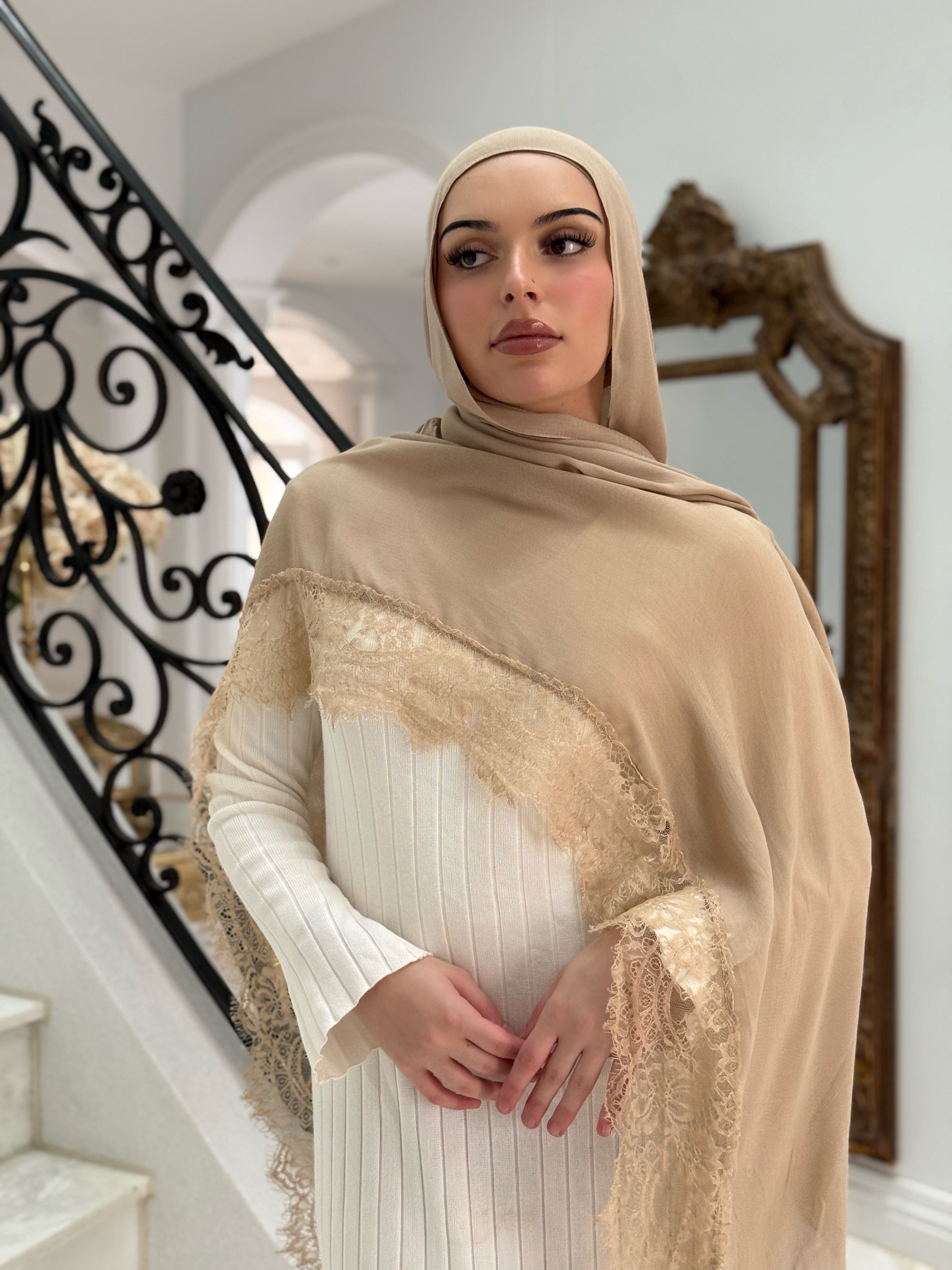 Beige Lace Modal Shawl