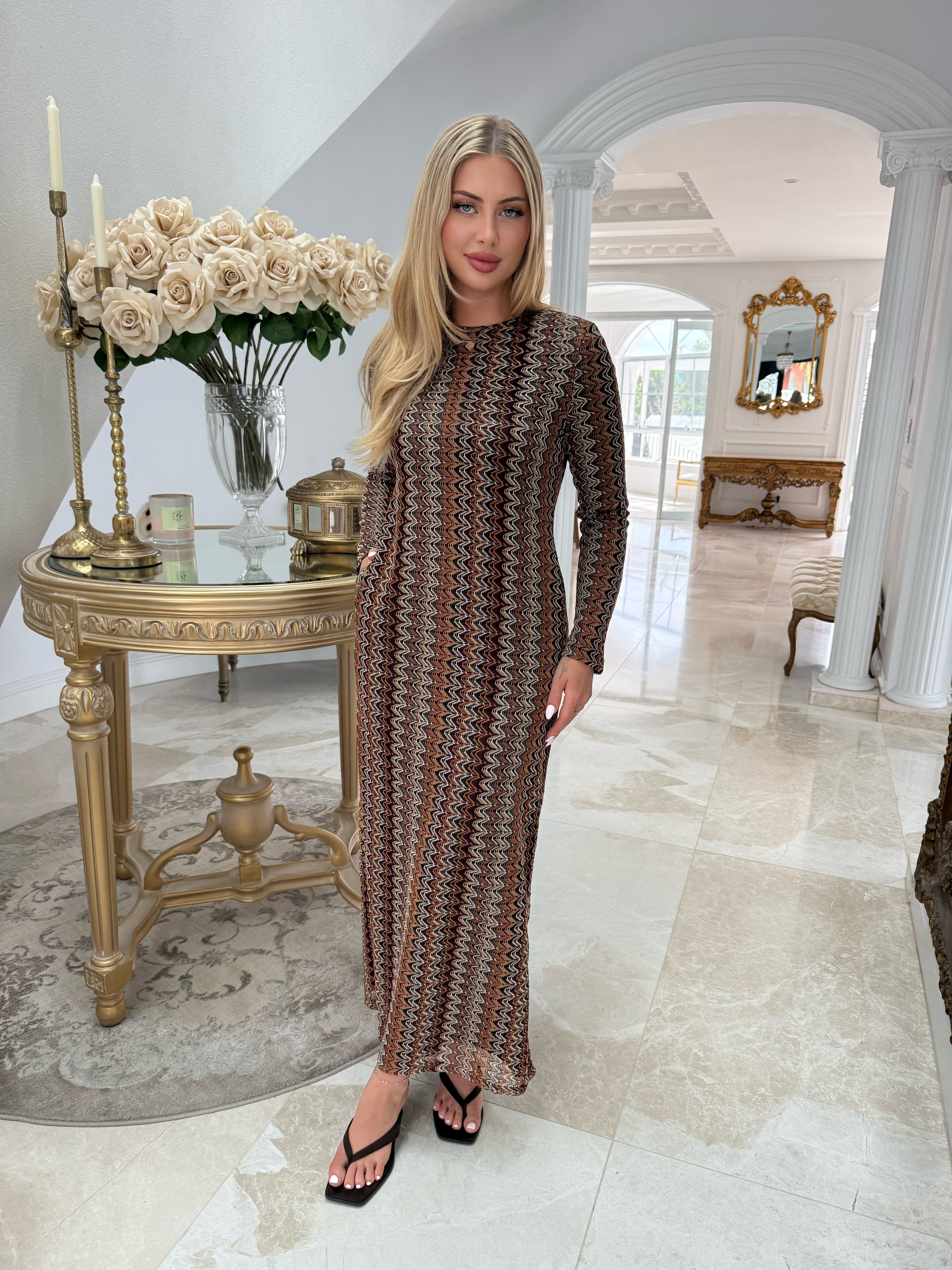 Aztec Maxi Brown Dress