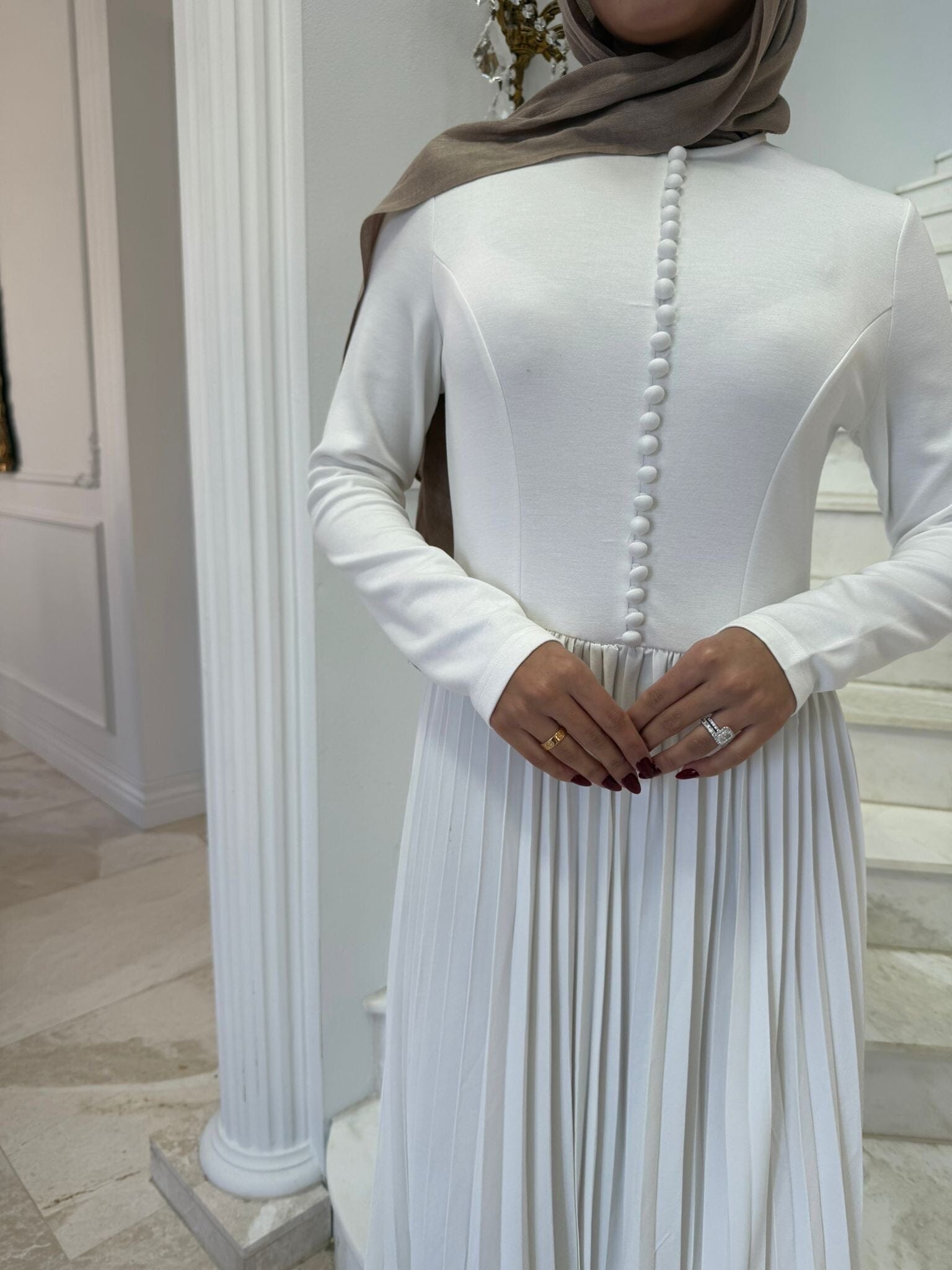 Pleated Button Dress