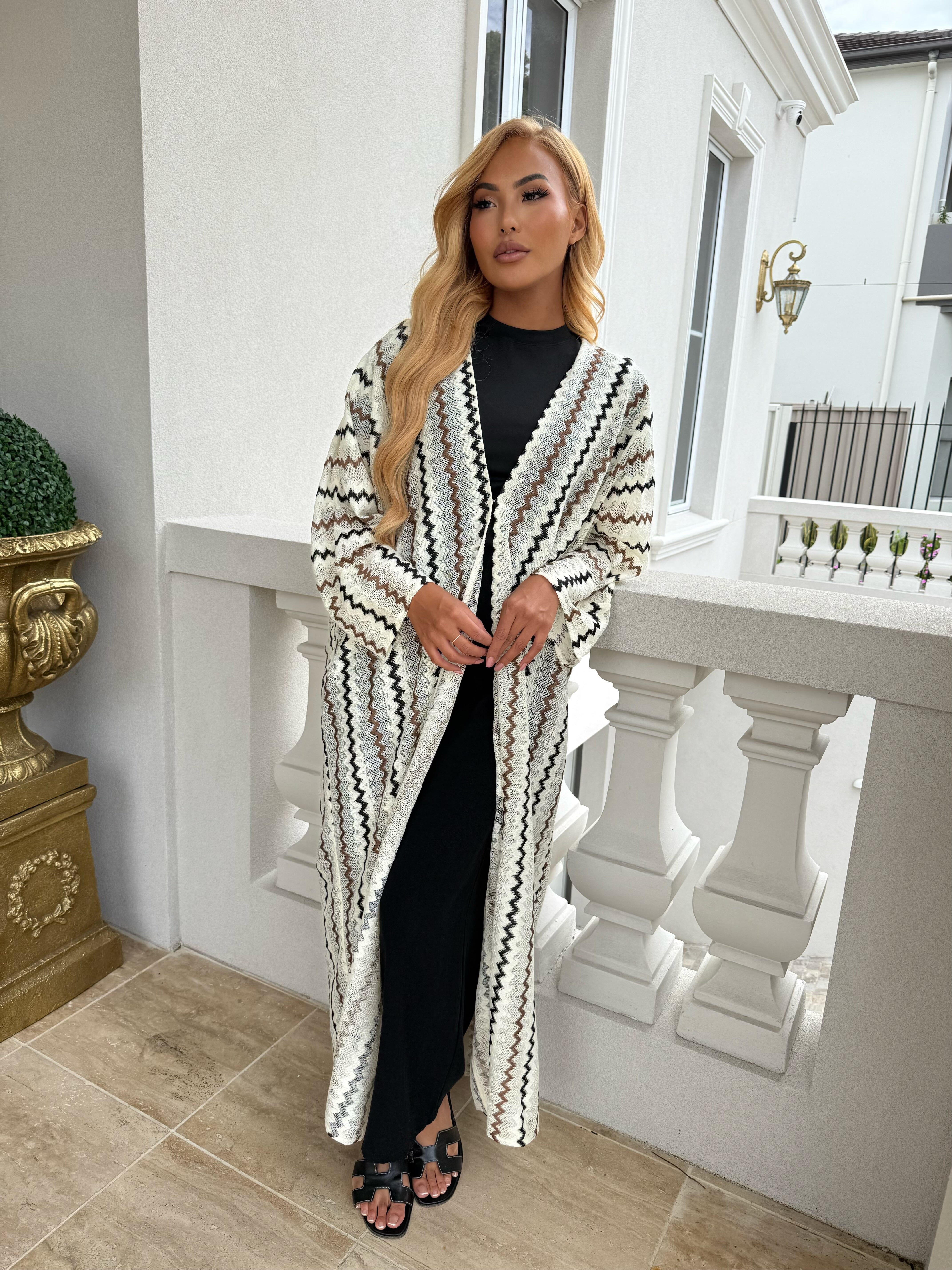 Chocolate Crochet Open Abaya