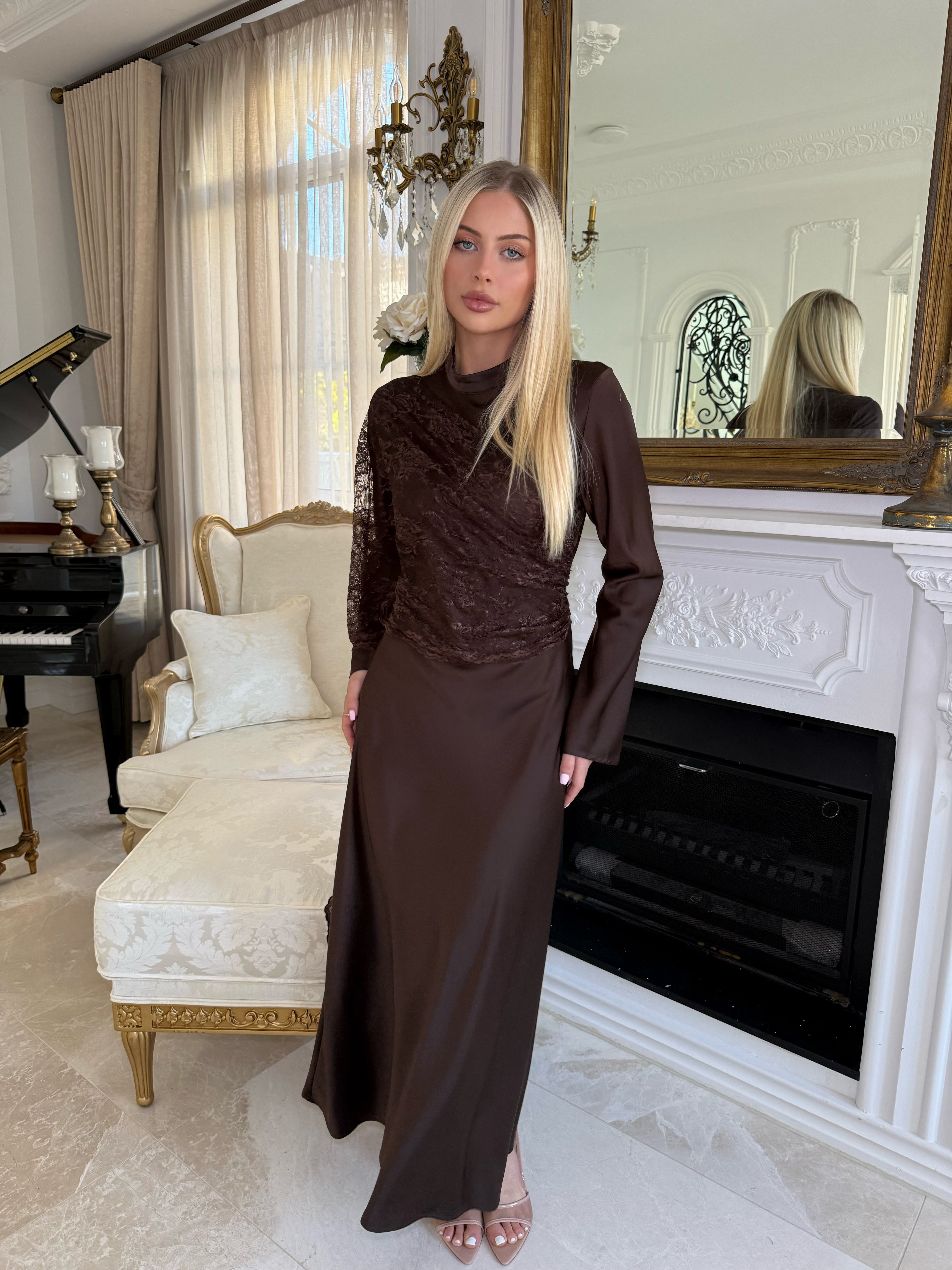 Satin Lace Throw Gown