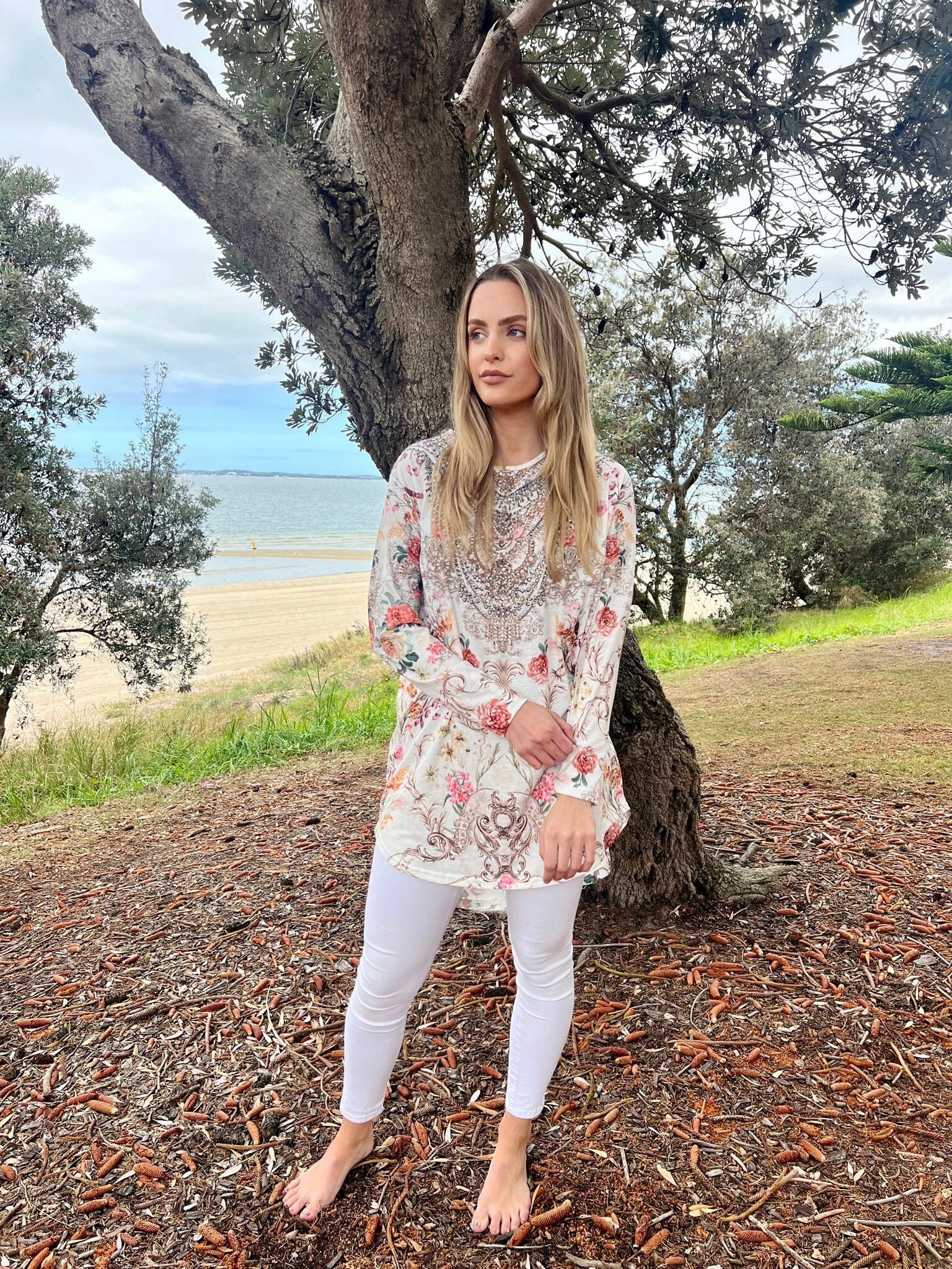 Belle White Beaded High Low Top