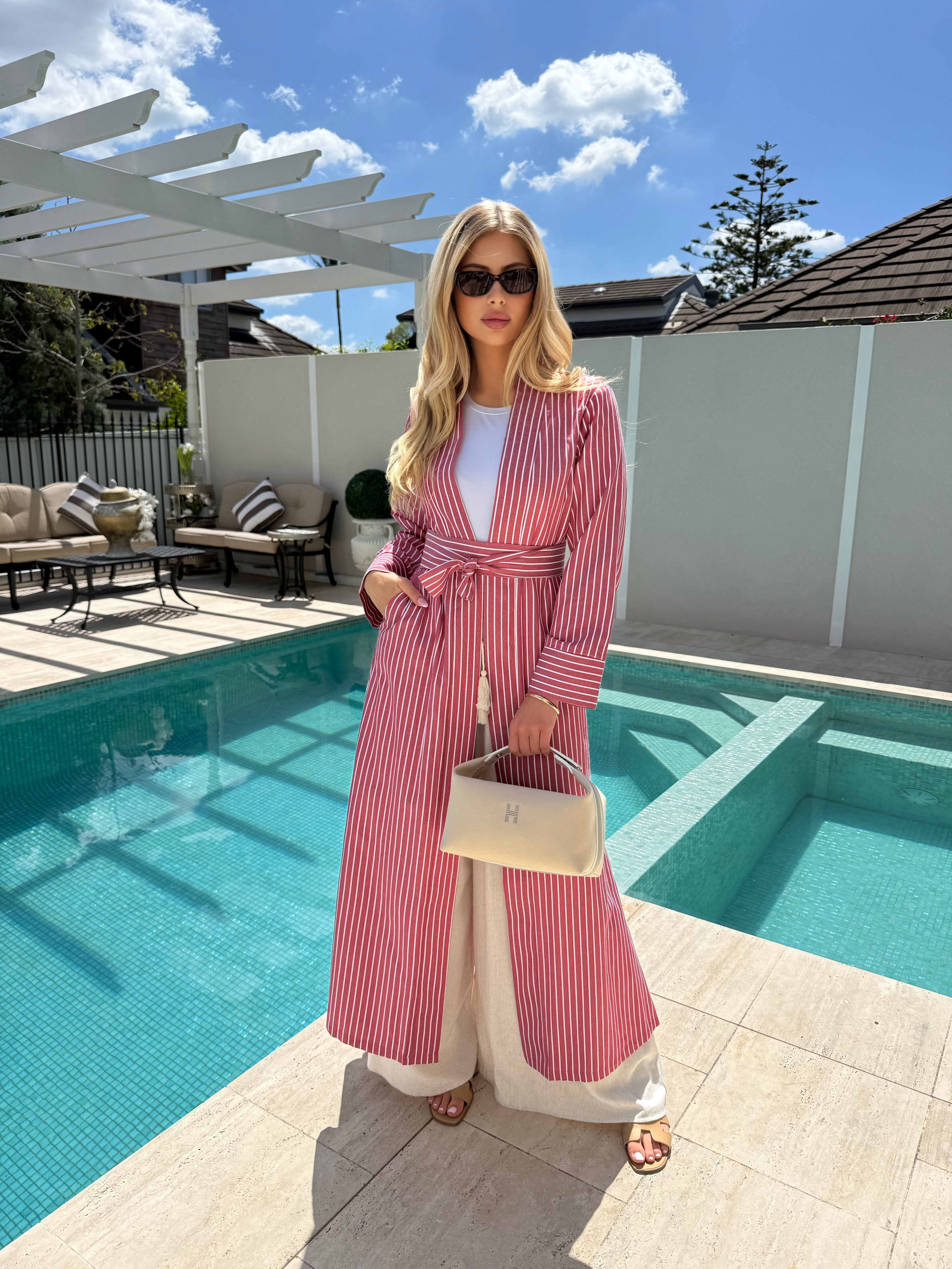 Linen Stripe Open Abaya