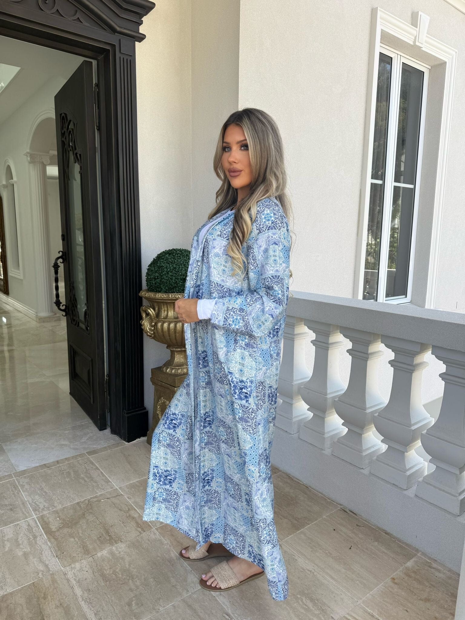 Block Blue Open Abaya