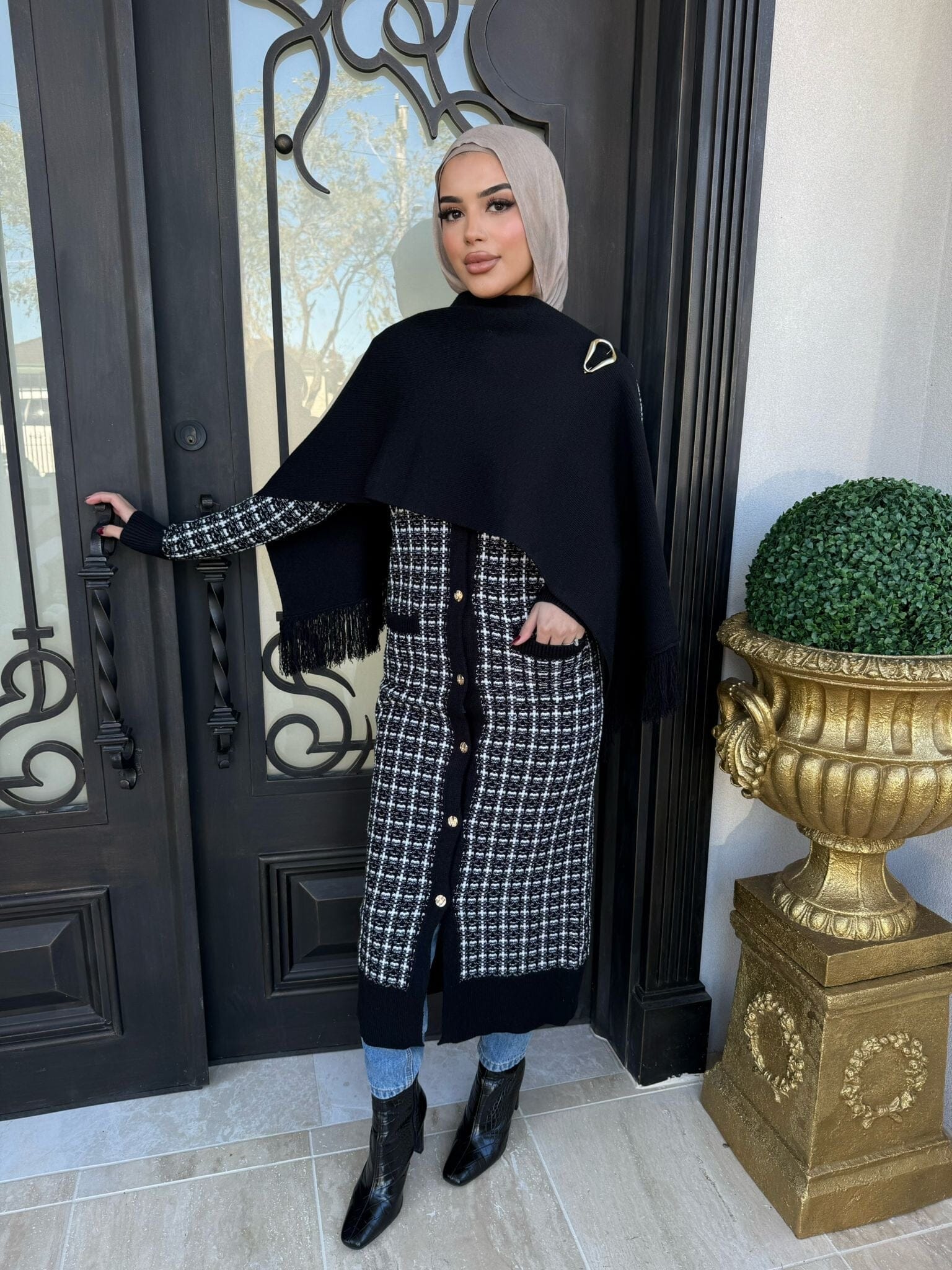 Tweed Scarf Cardigan