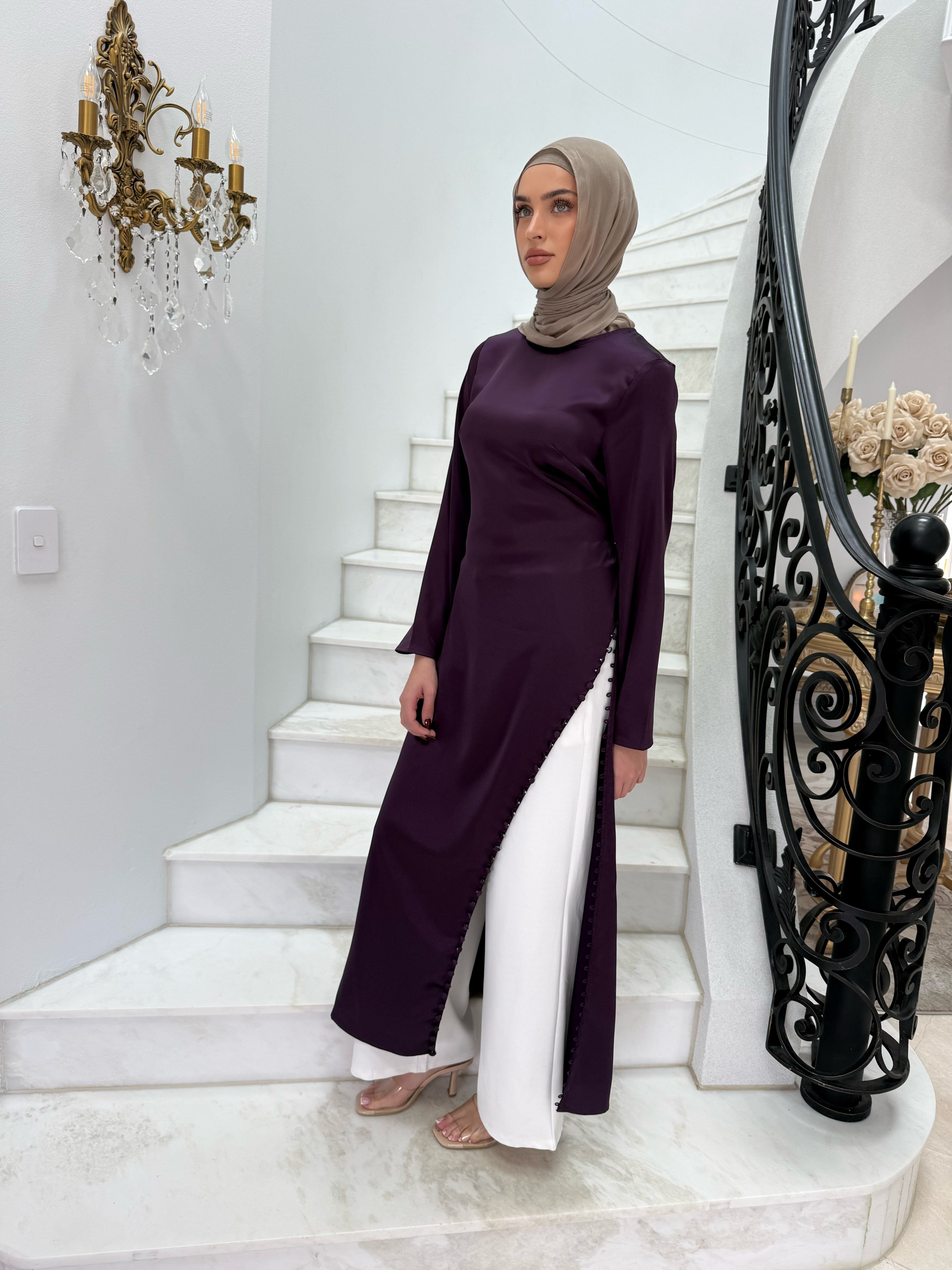 Satin Button Split Tunic