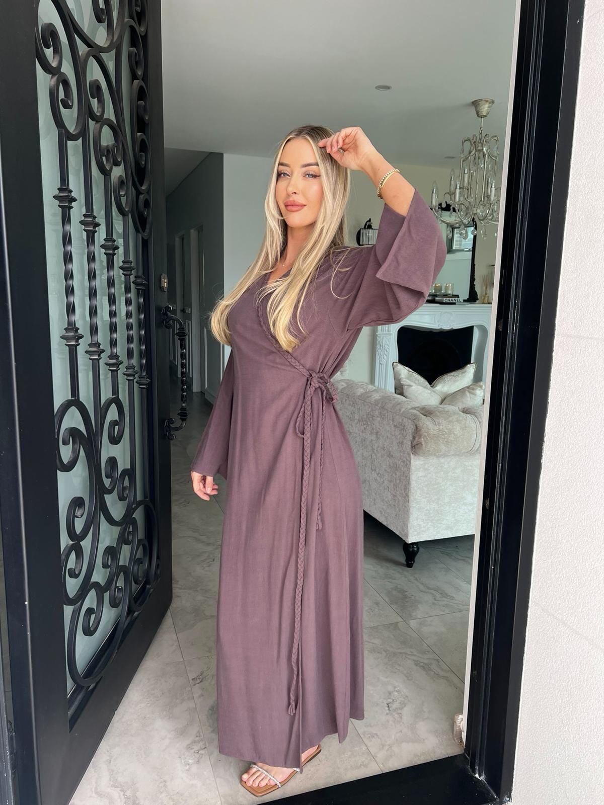 Braided Linen Wrap Dress