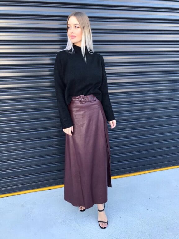 Belted Leather Skirt