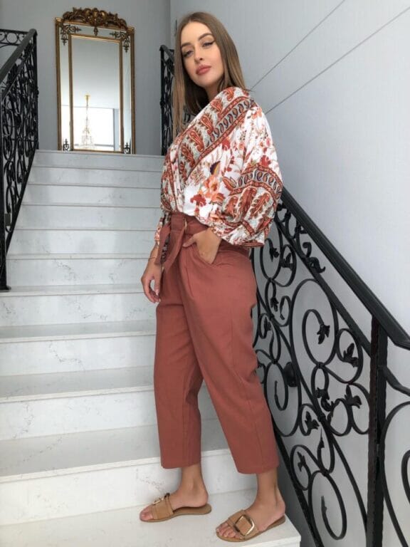 Rust Buckle Linen Pants