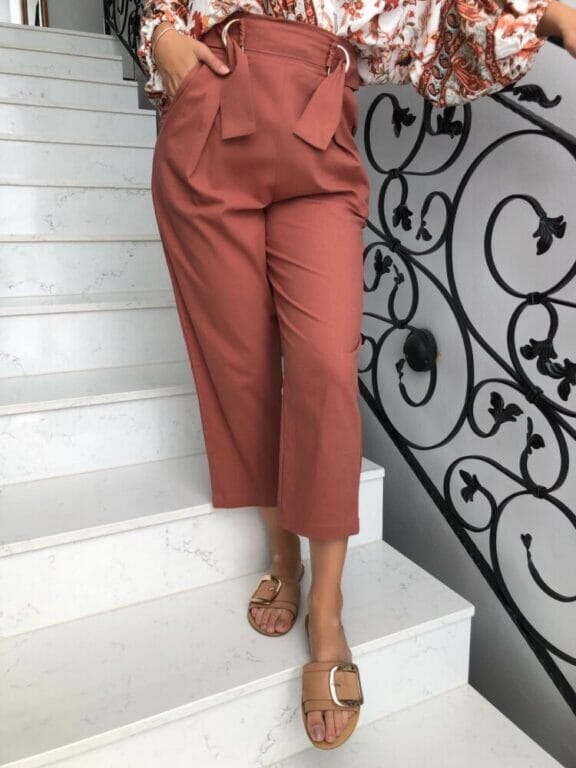 Rust Buckle Linen Pants