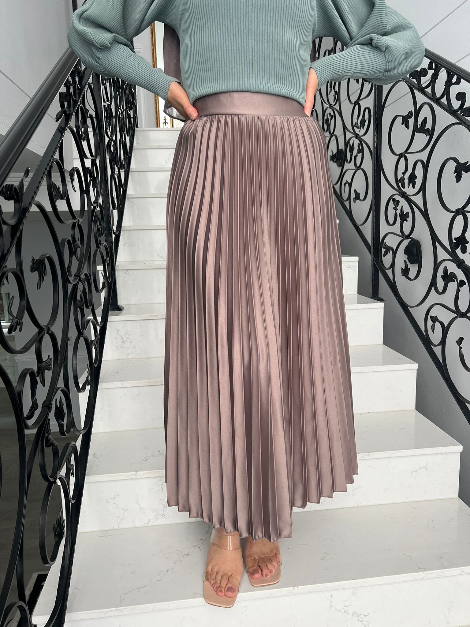 Pleated Maxi Satin Skirt