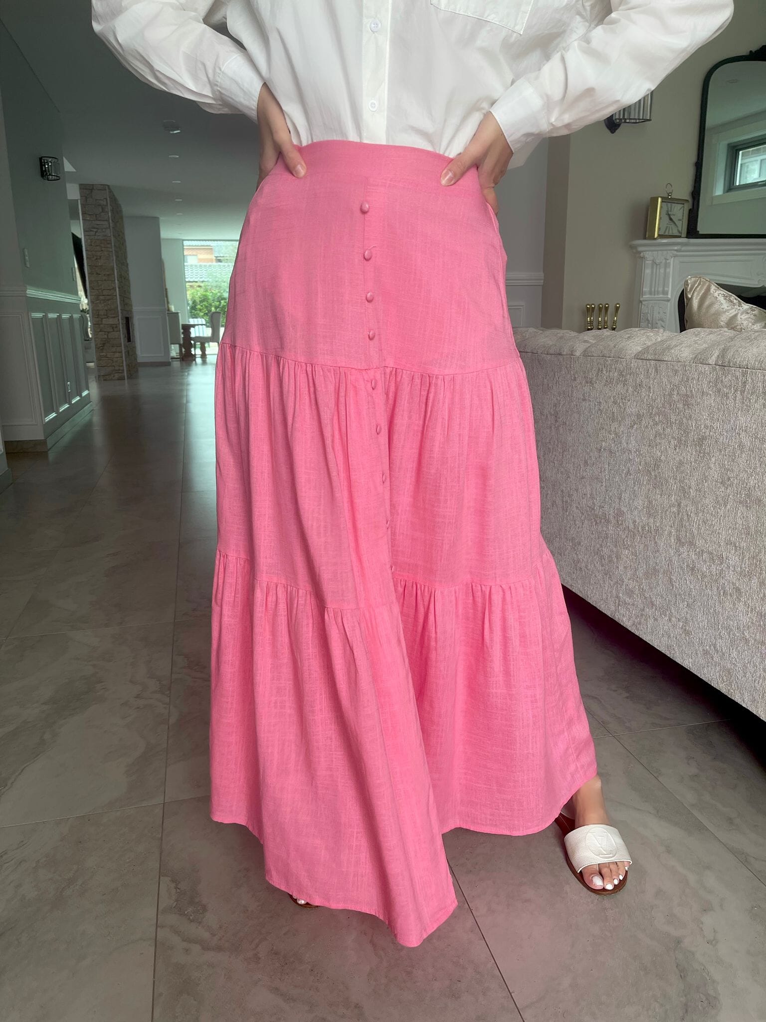 Prestige Button Linen Skirt