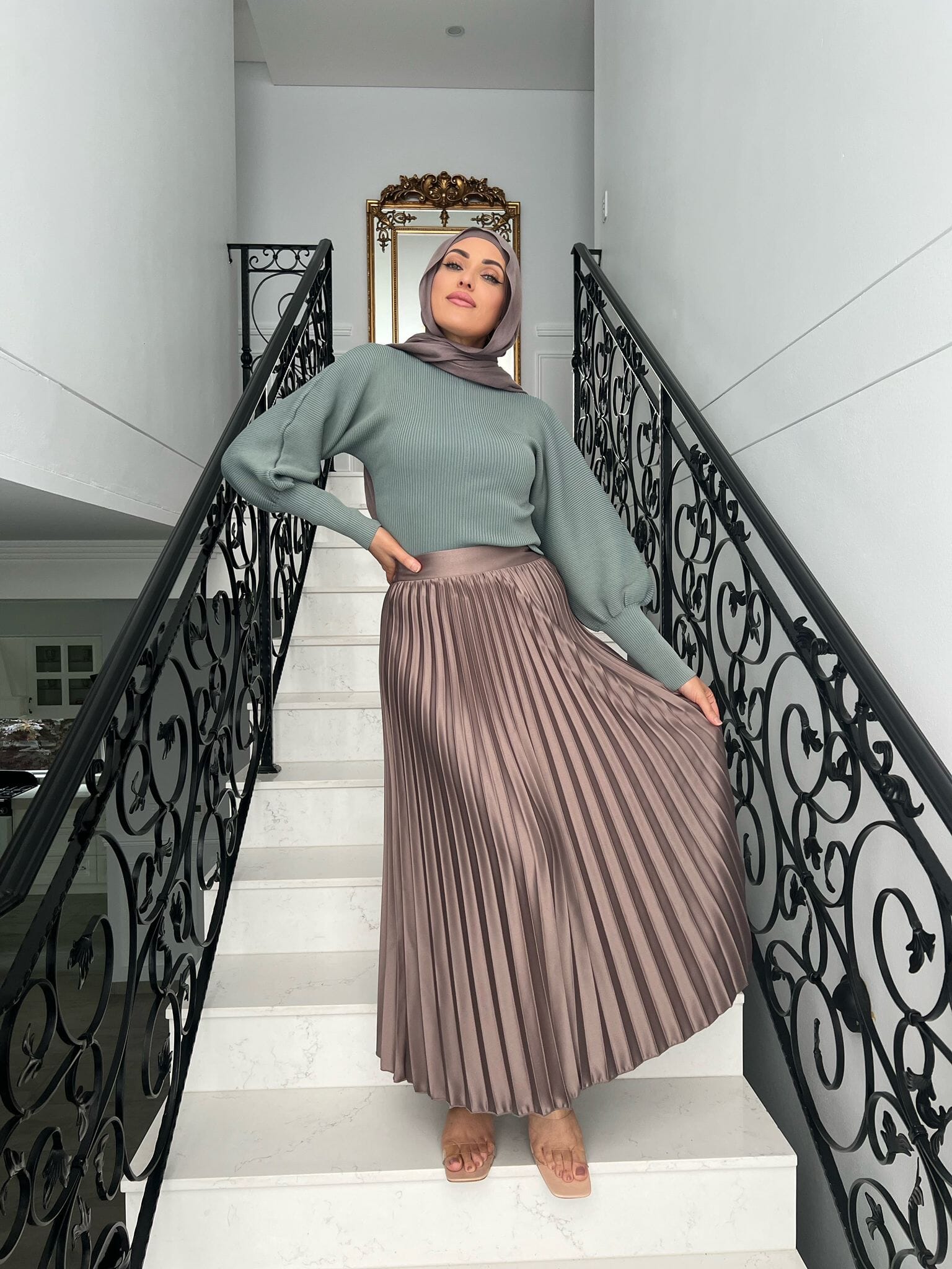 Pleated Maxi Satin Skirt