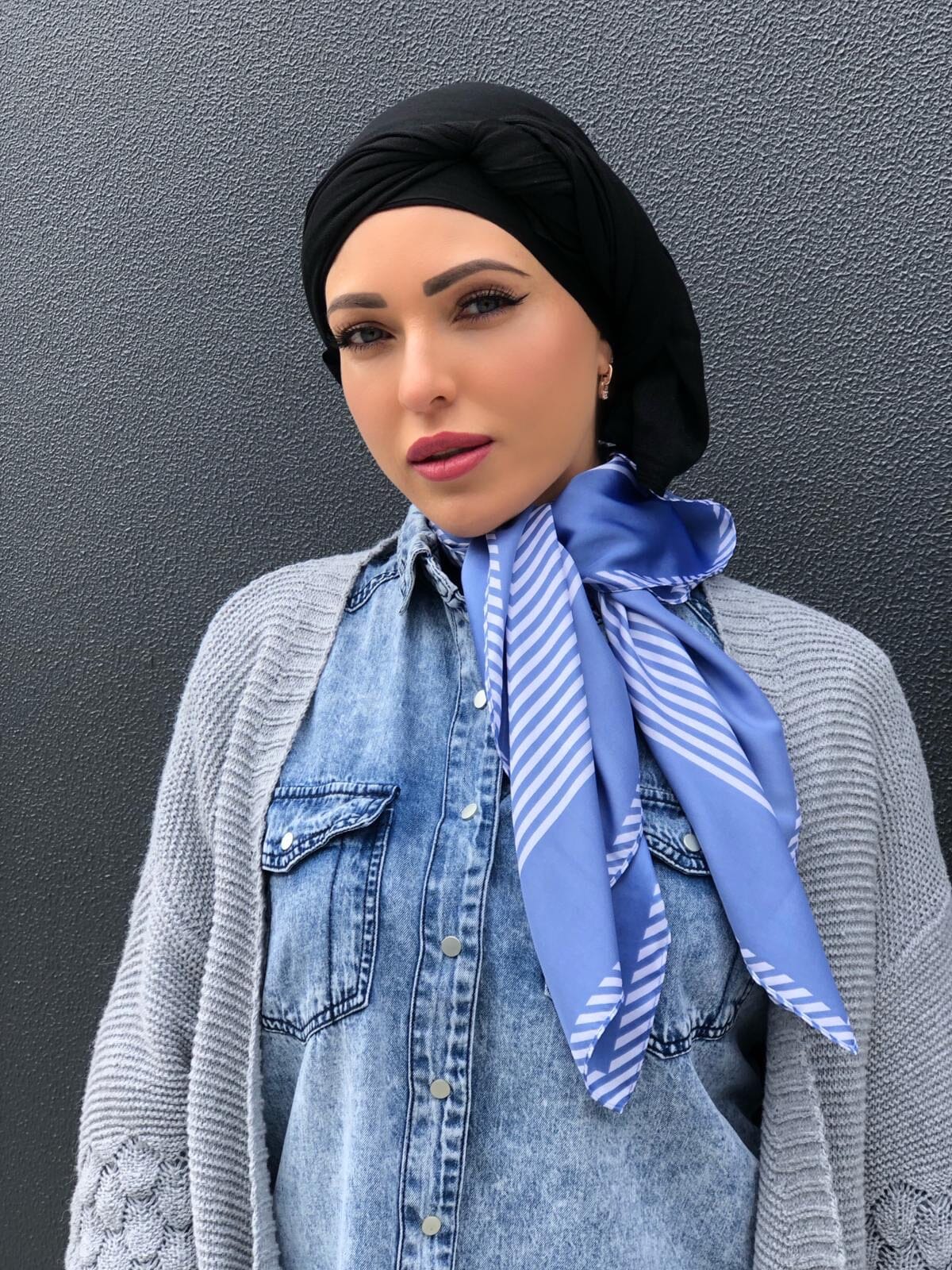 Blue Stripe Satin Scarf