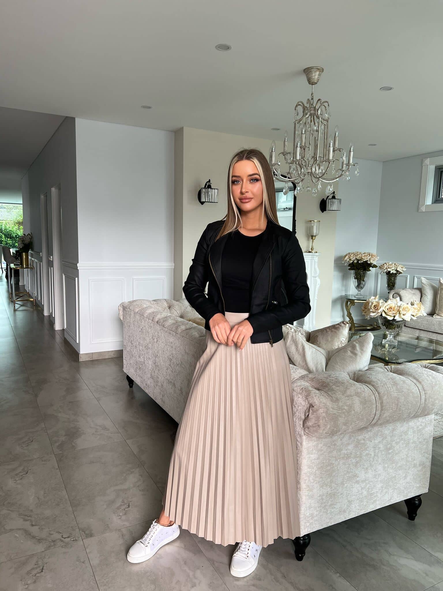 Pleated Glam Leather Skirt