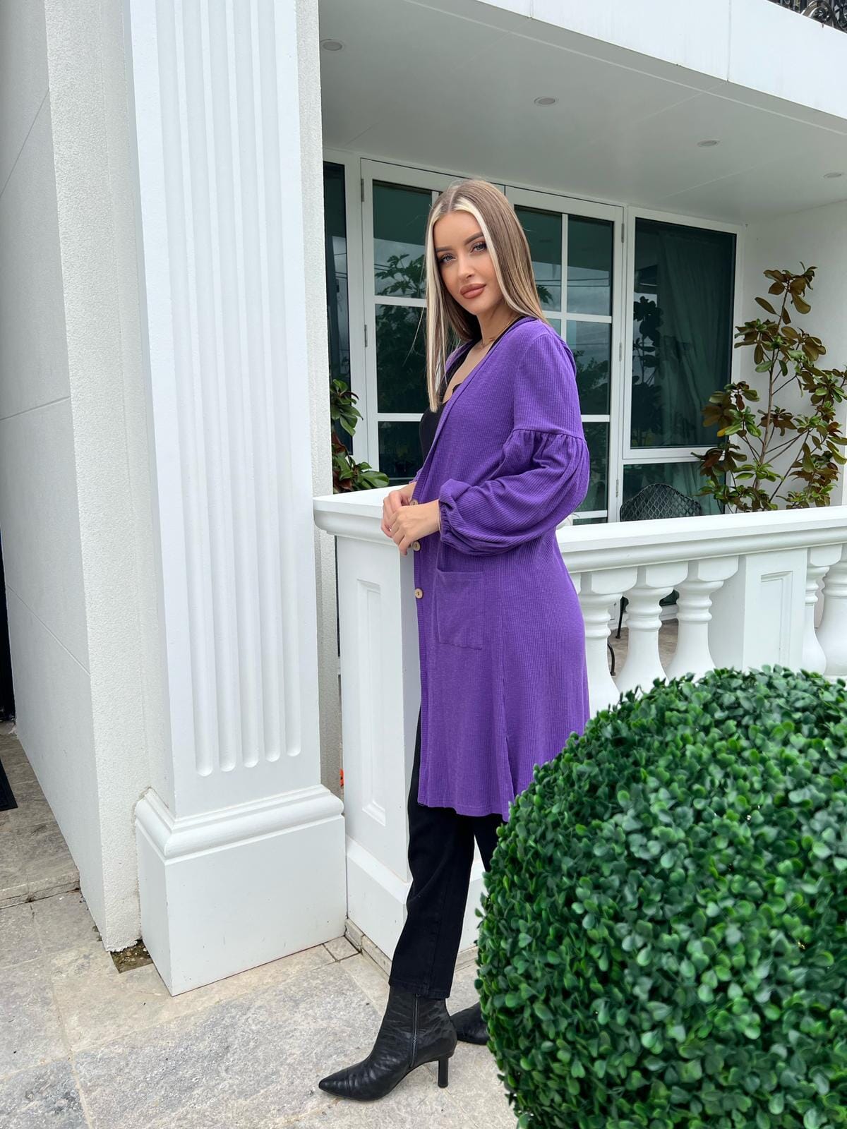 Purple Ribbed Cardigan