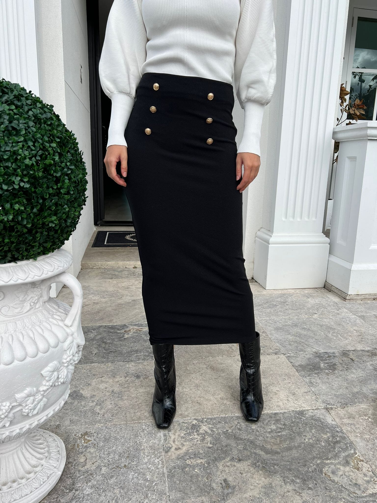 Pencil Gold Button Skirt