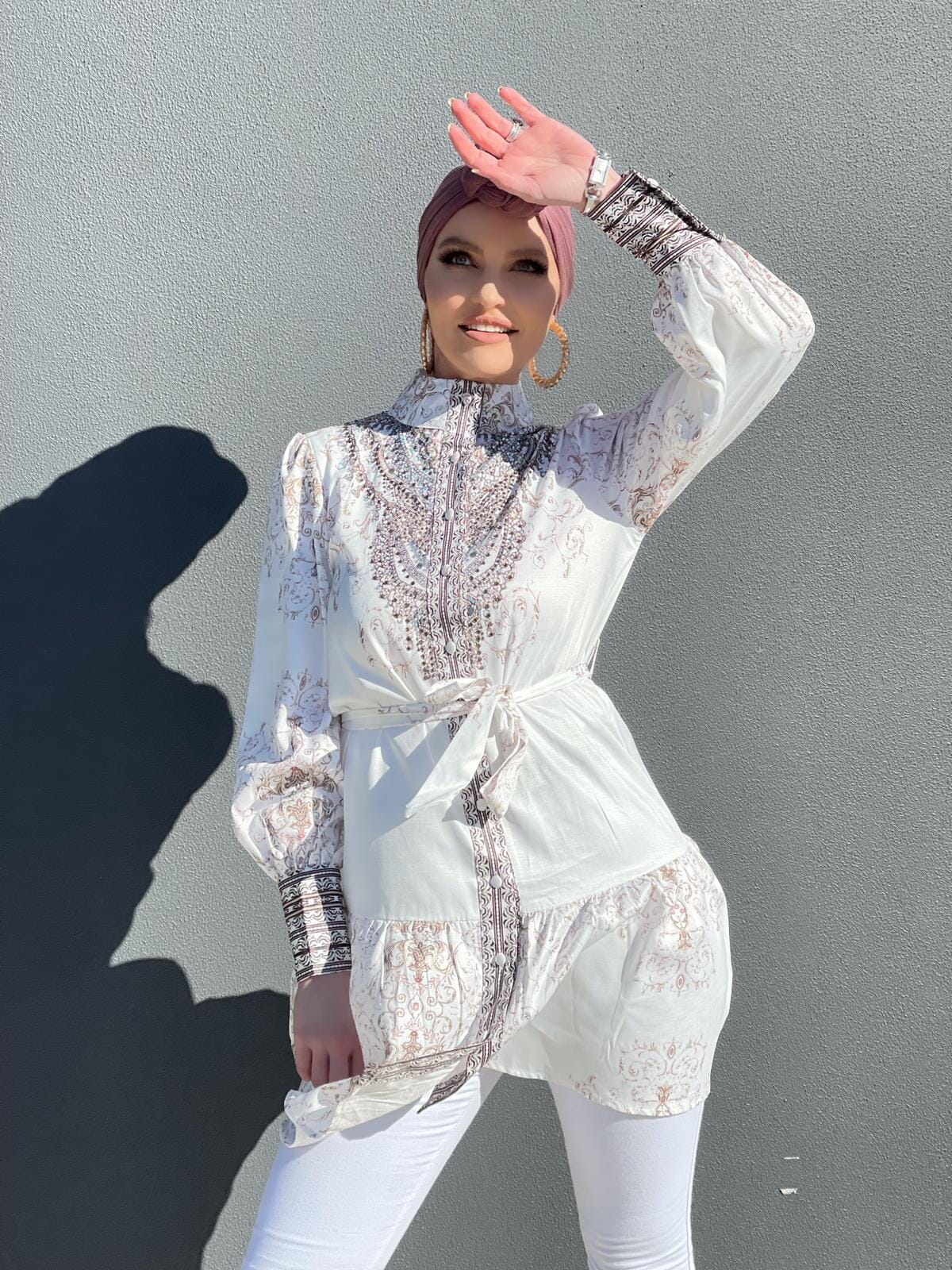 White Glam Beaded Tunic